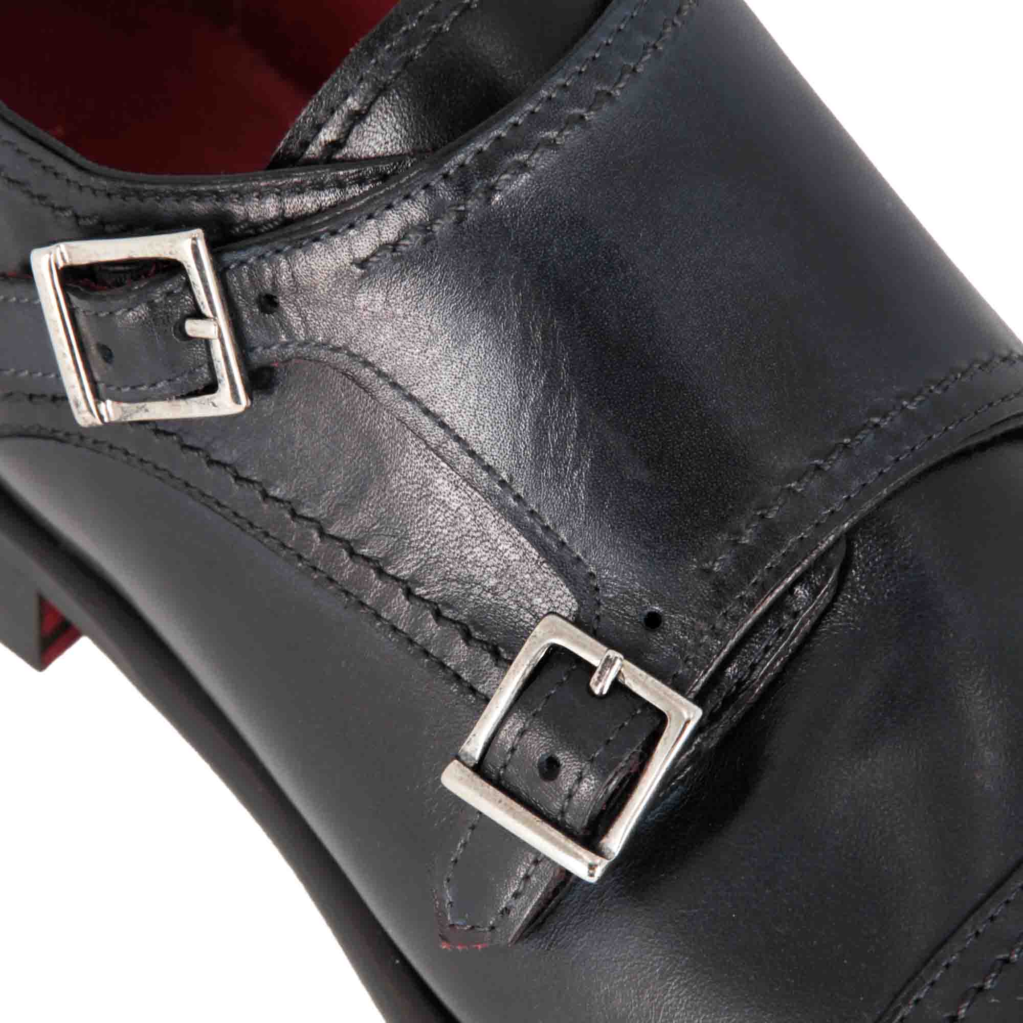 Leonardo Shoes Doppia Fibbia Francesine Uomo pelle blu