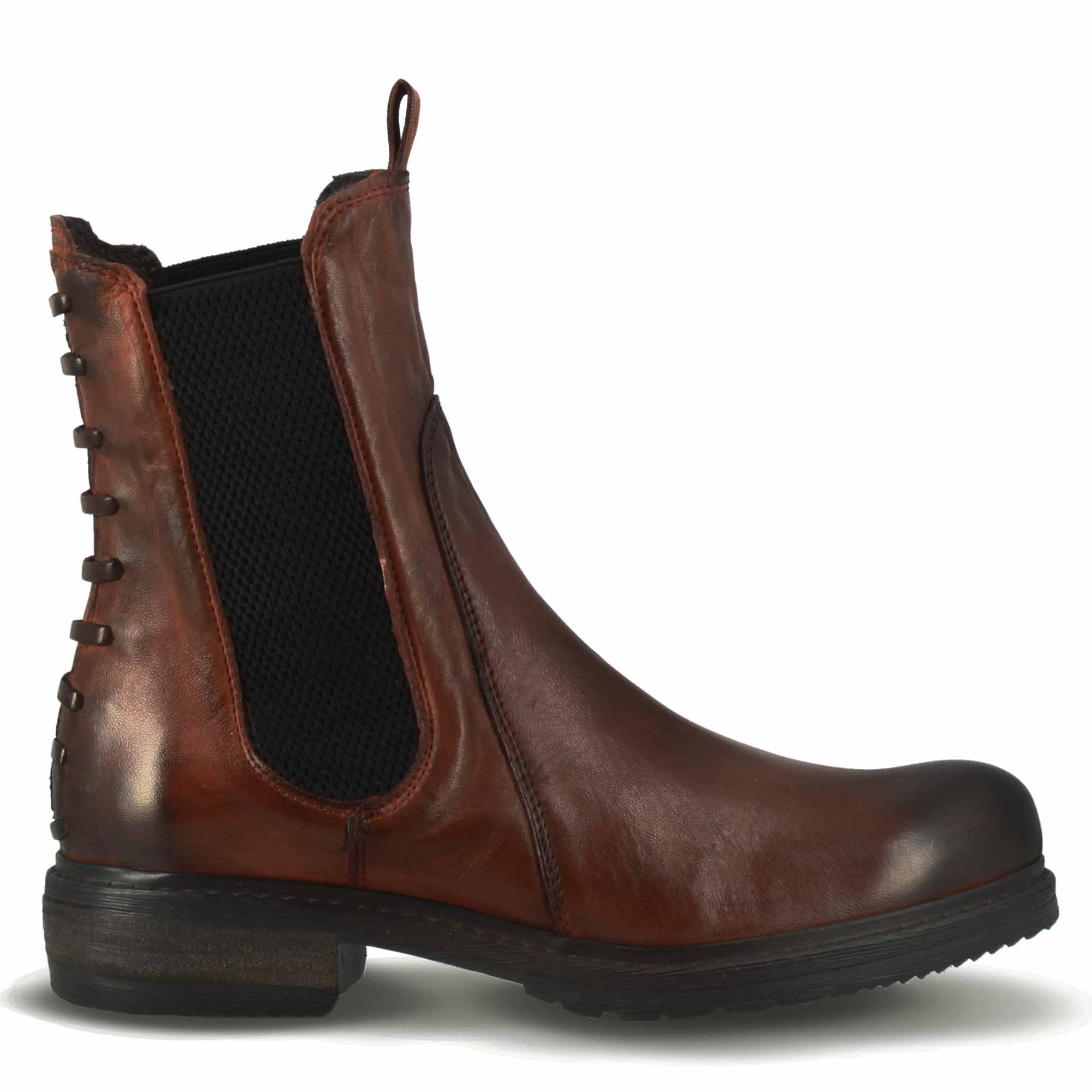 Leonardo Shoes Stivali Donna BF-30 Stivaletto Pelle Marrone Vintage