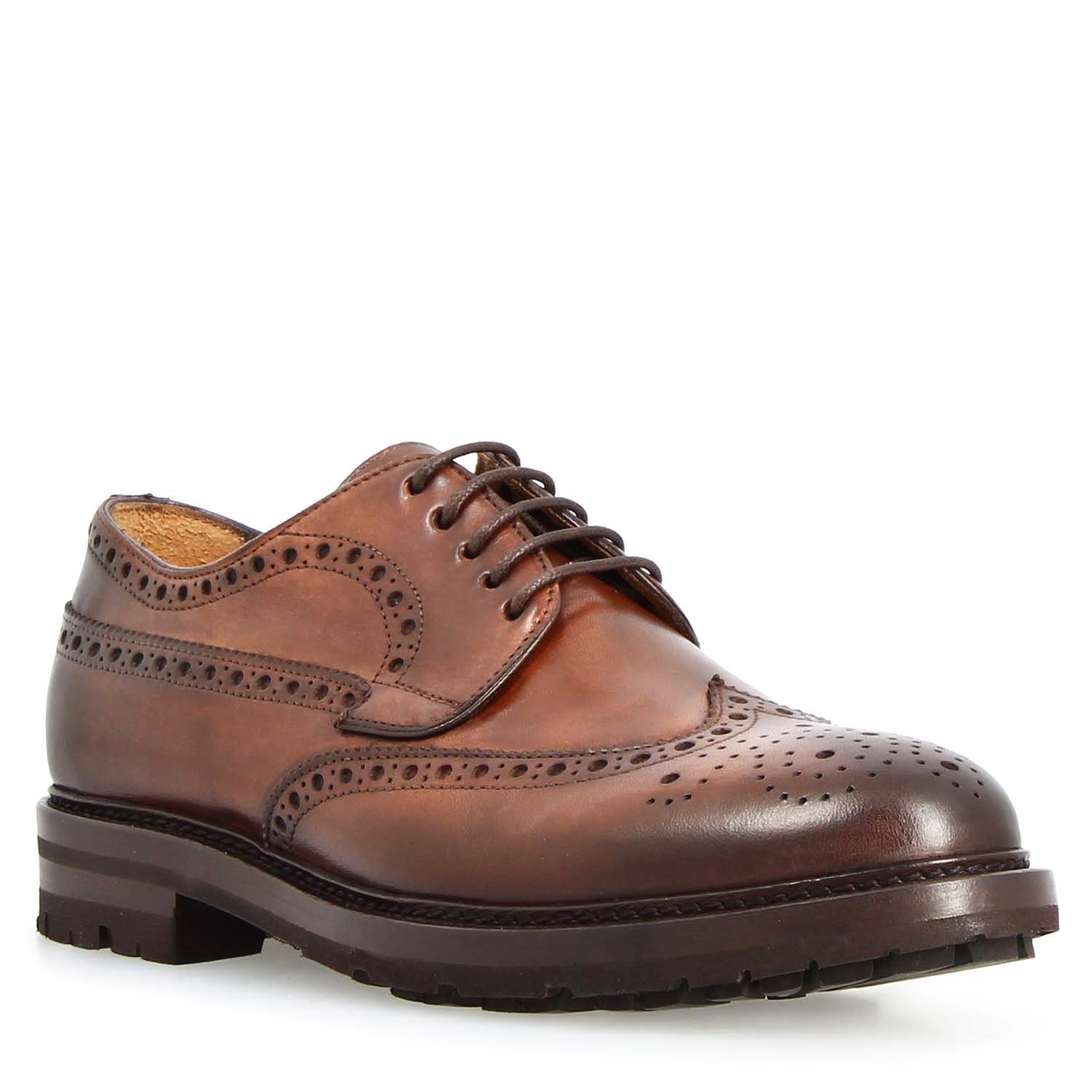 Leonardo Shoes Massimo Derby Brogue Marrone Pelle