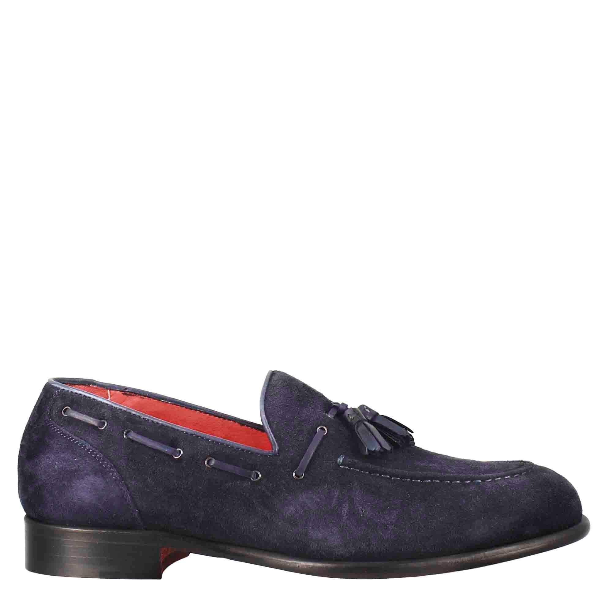 Leonardo Shoes Mocassini Uomo Nappine Blu Scamosciato
