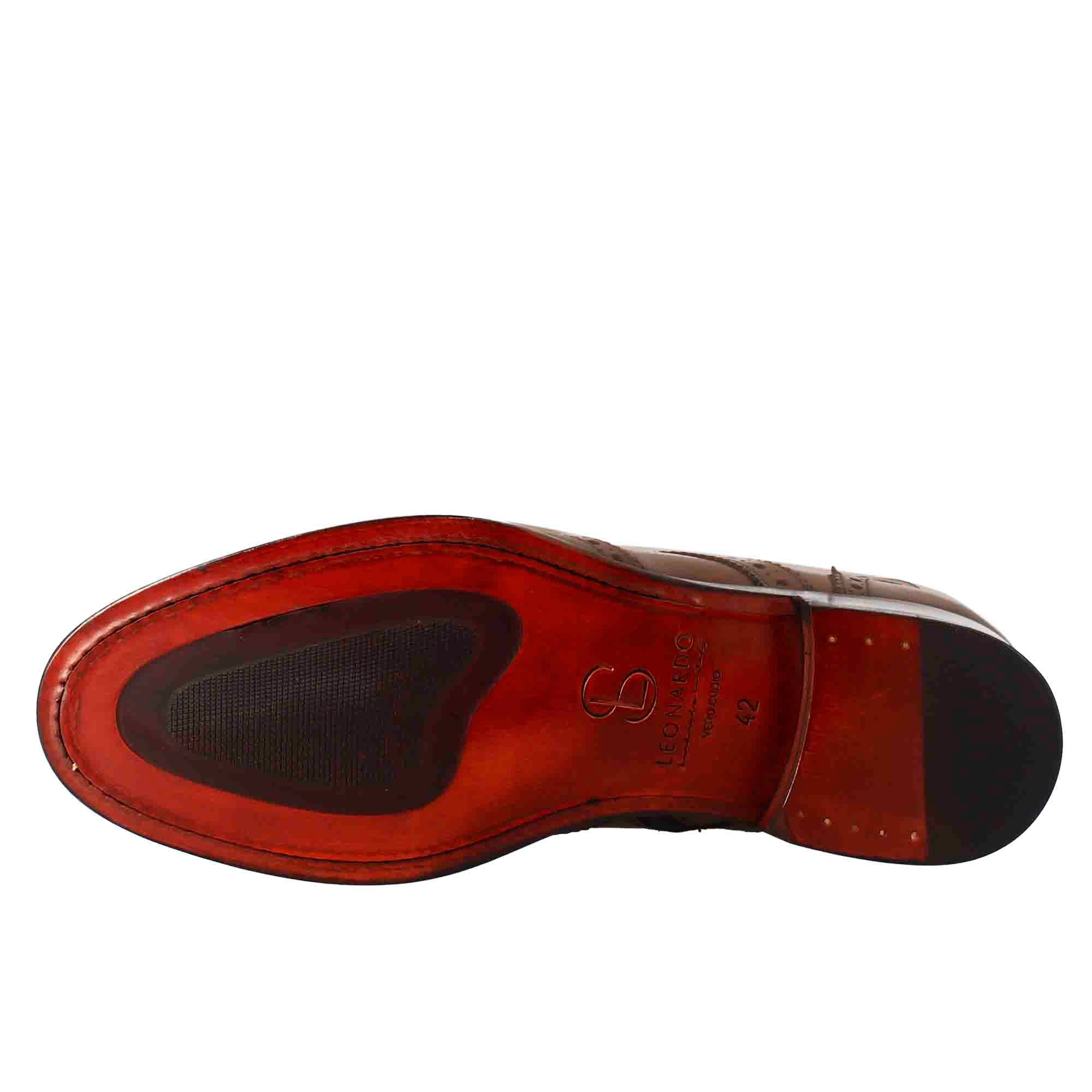 Leonardo Shoes Stivaletti Uomo Anfibio Brogue Pelle Marrone
