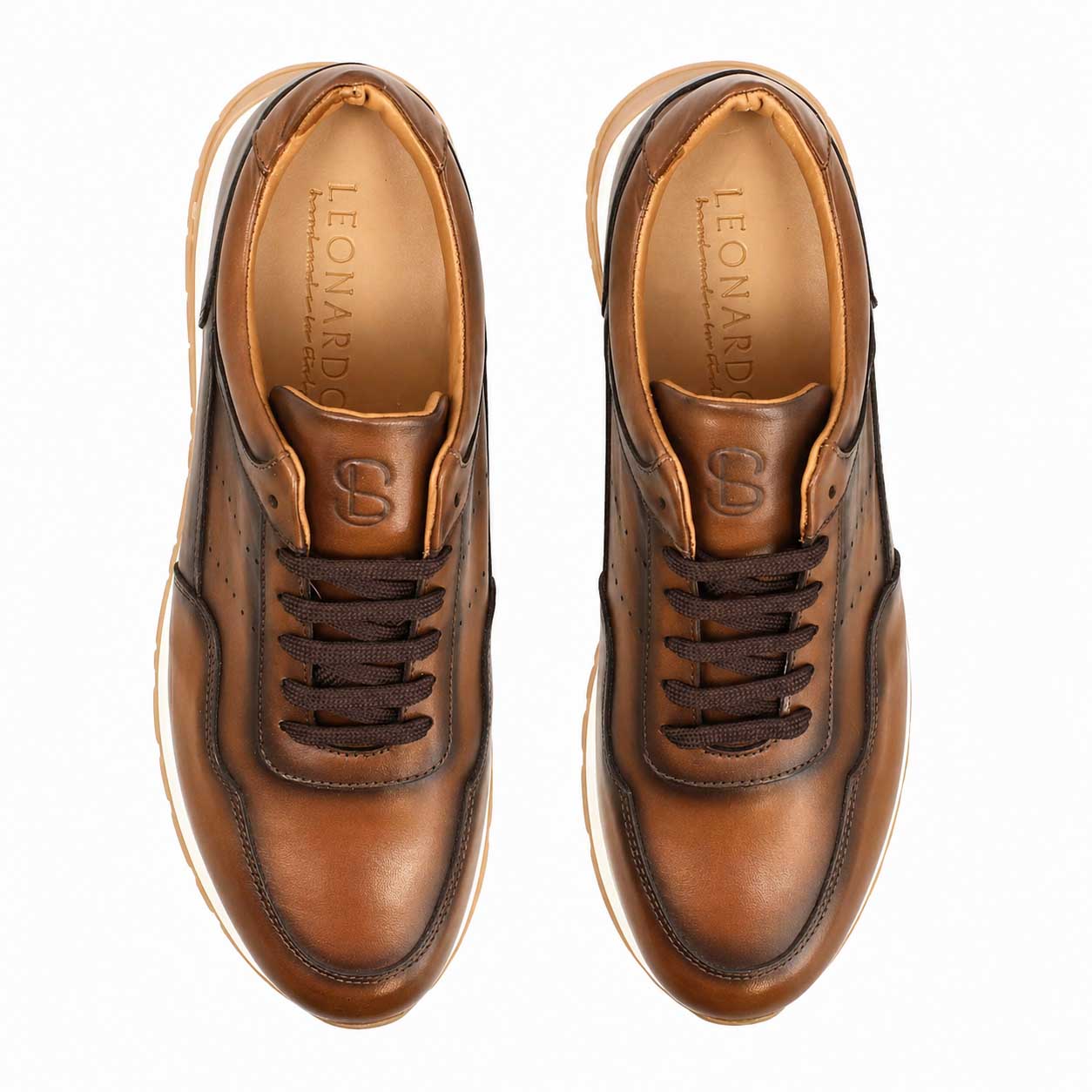 Leonardo Ateneo Sneakers Uomo Pelle Marrone Chiaro Sfumato