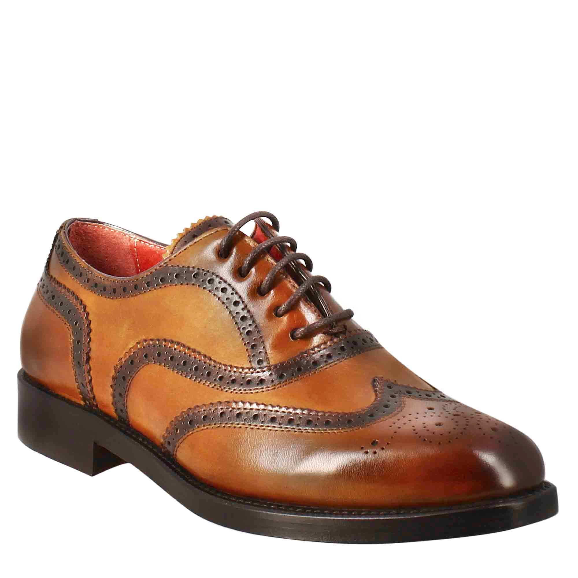 Leonardo Shoes Scarpe Stringate Donna Francesina Marrone Chiaro pelle brogue