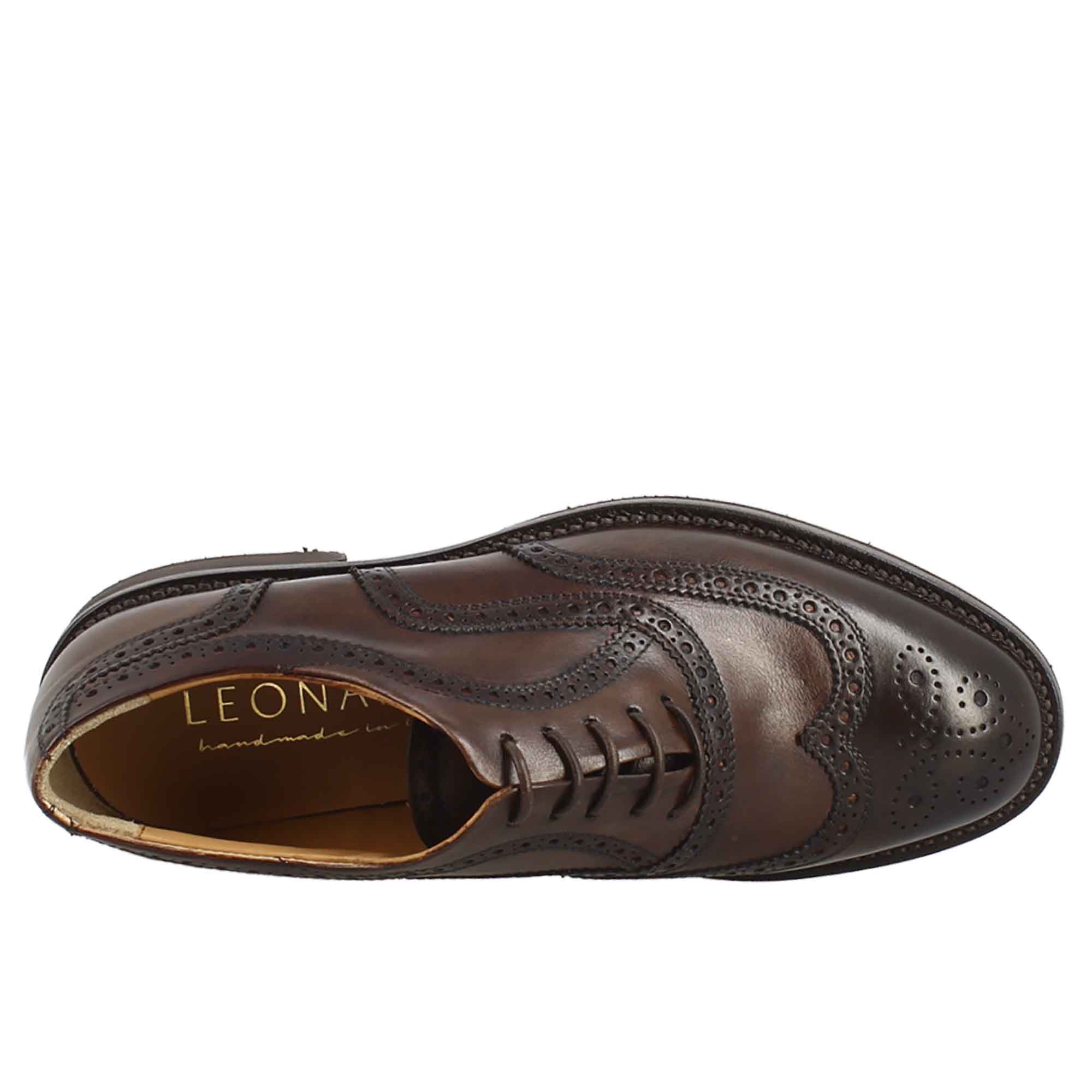 Leonardo Shoes Golf Calzature scarpe da golf marrone brogue pelle