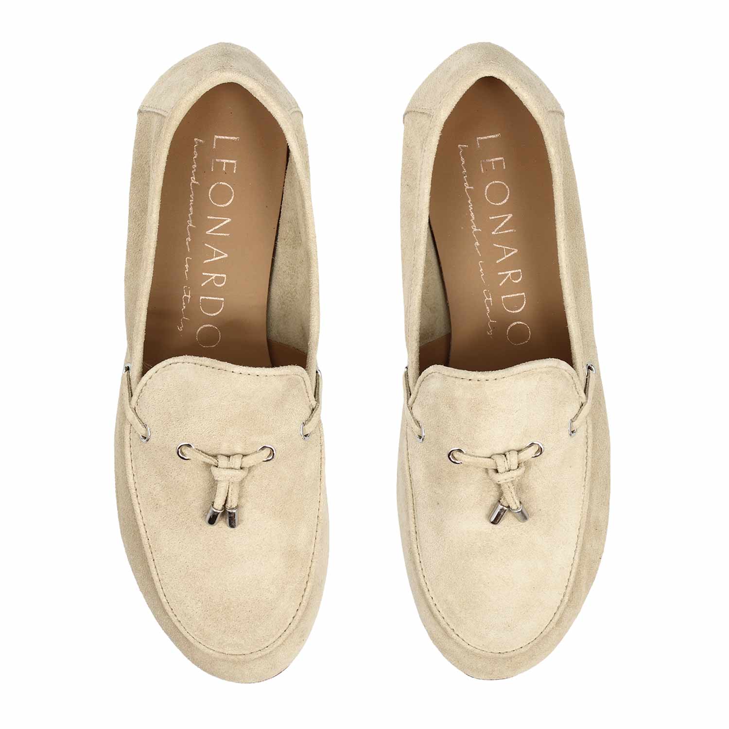 Leonardo Shoes Arsilia mocassini donna camoscio beige sfoderati
