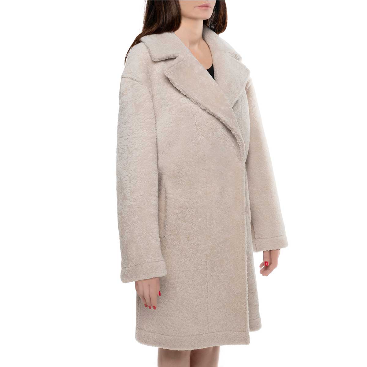 Leonardo Shoes Montone Lungo Donna Beige Bottoni