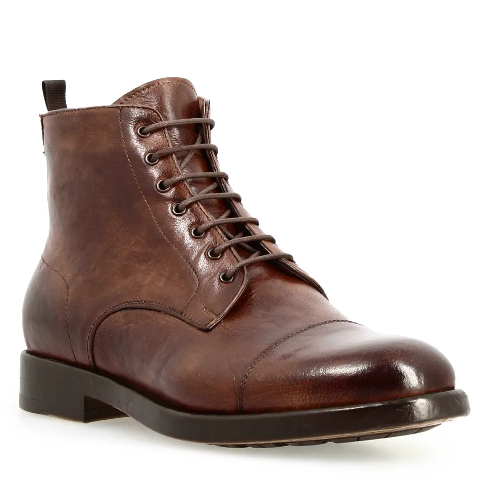 Leonardo Shoes Cesare Stivaletti Uomo Pelle Marrone Cap Toe