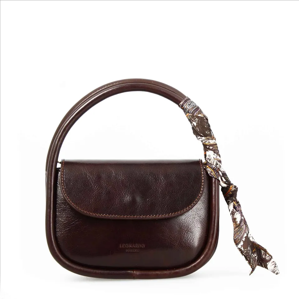 Leonardo Shoes Caterina borsa pelle marrone scuro 22 cm