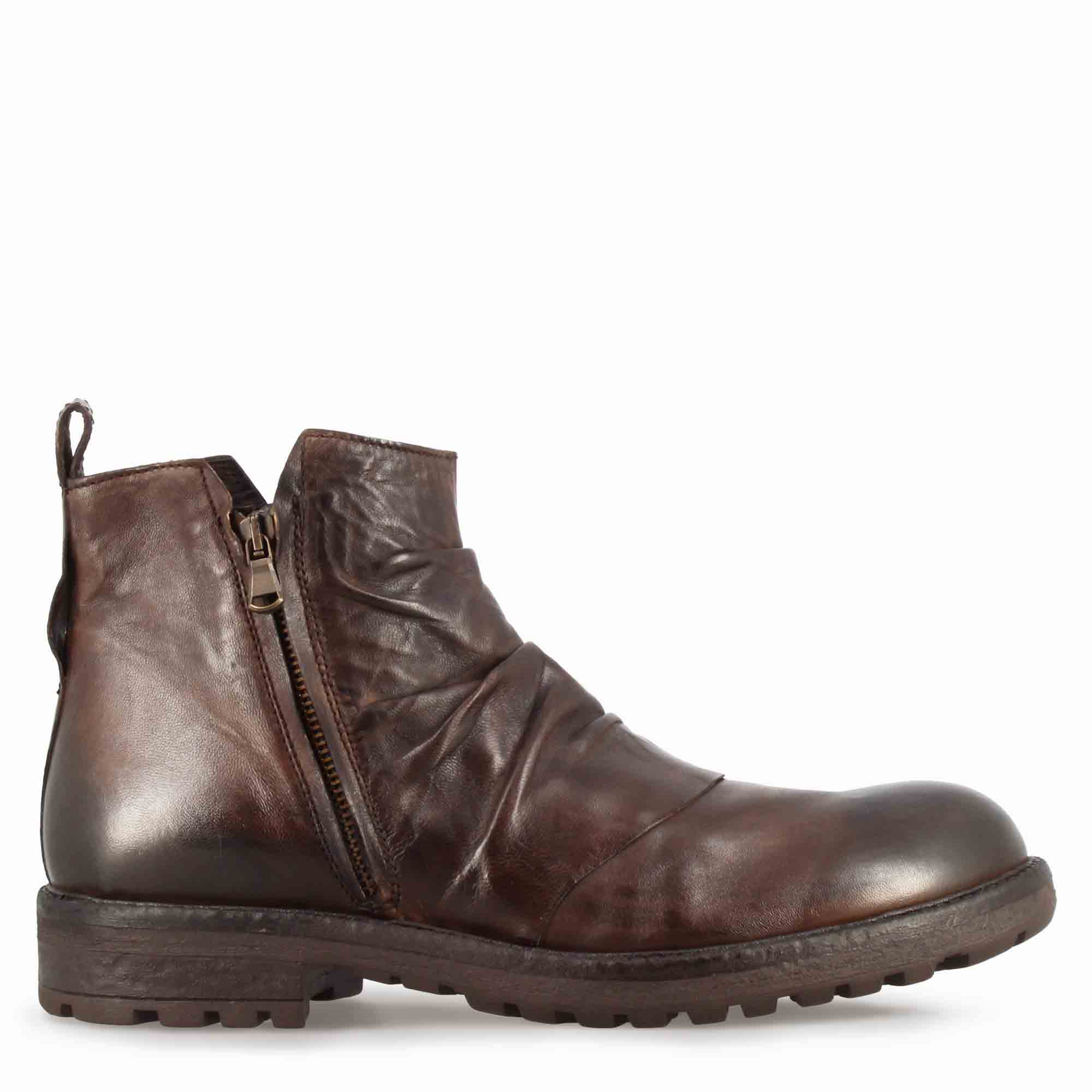 Leonardo Shoes Stivaletti Uomo pelle marrone scuro