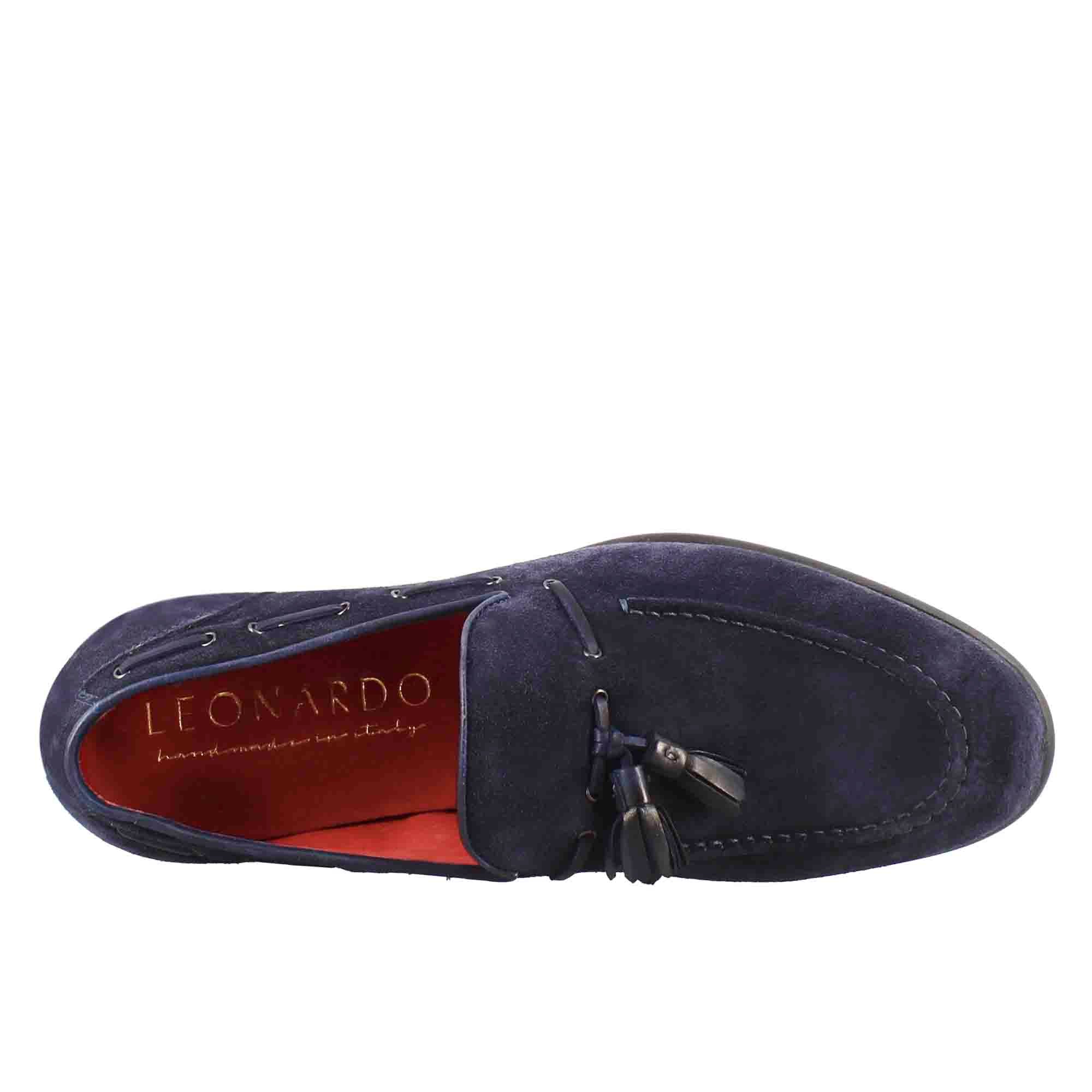 Leonardo Shoes Mocassini Uomo Nappine Blu Scamosciato