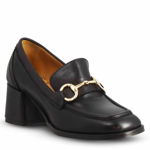Leonardo Shoes mocassini donna nero tacco 6cm morsetto