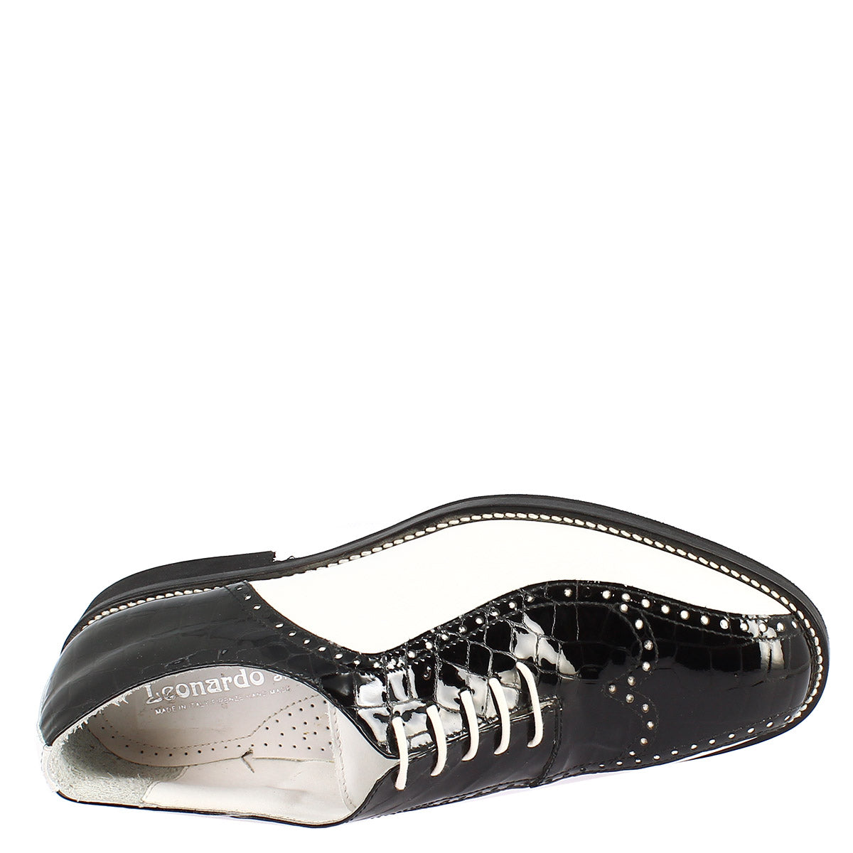 Leonardo Shoes Golf Scarpe da Golf Nero Bianco Cocco Pelle