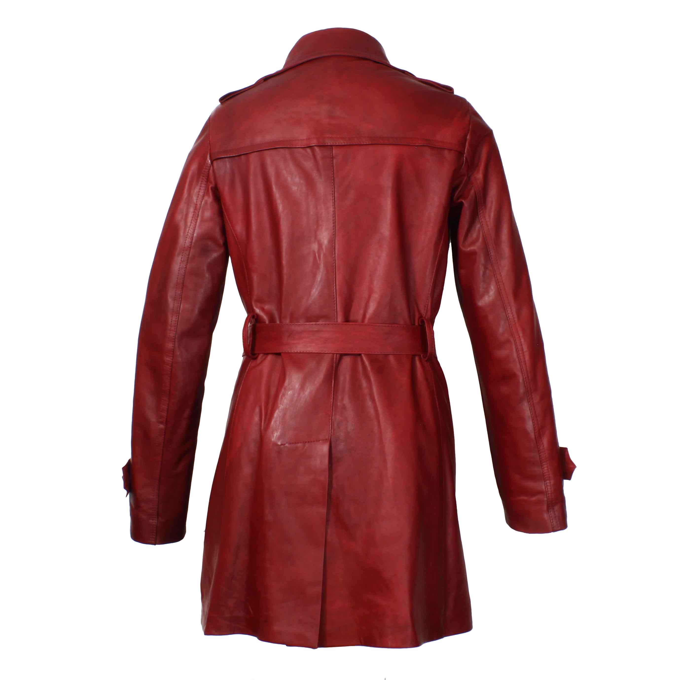 Leonardo Shoes trench donna pelle rosso scuro doppio petto