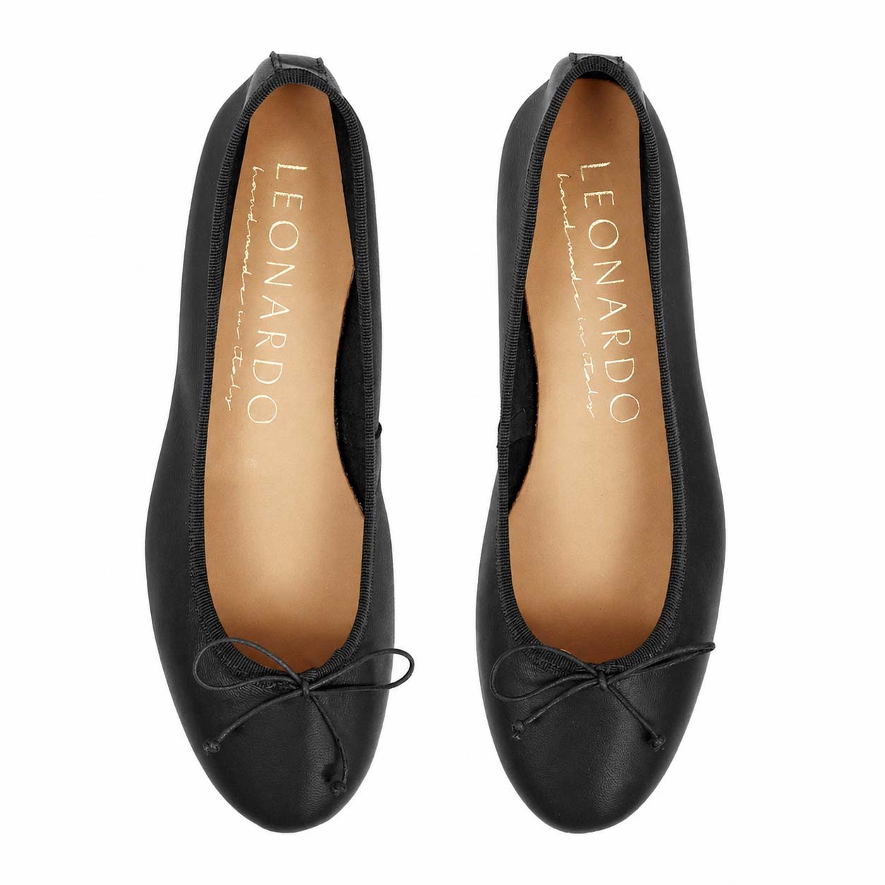 Leonardo Shoes Ballerine Donna Fiocco Nappa Pelle Nera Punta Tonda