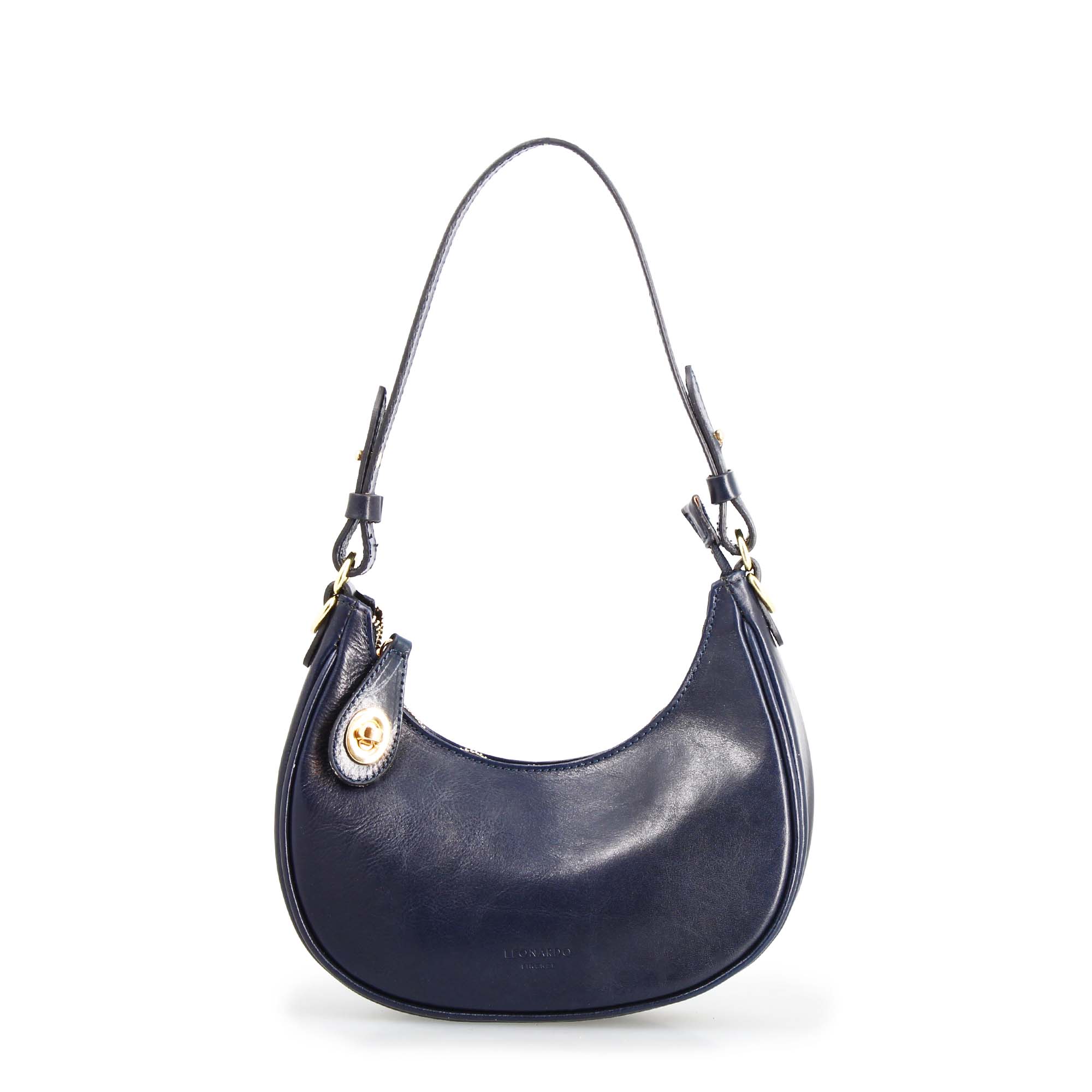 Leonardo Shoes Jane borsa donna pelle blu mezzaluna