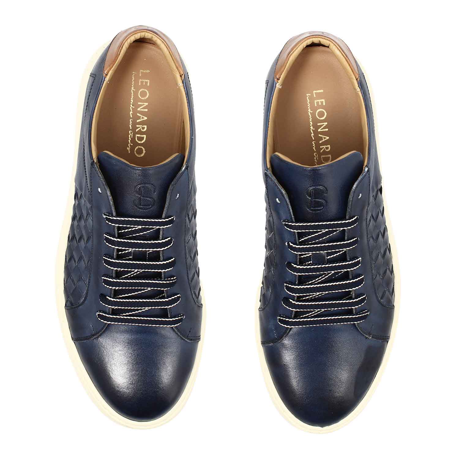 Leonardo Shoes Caronte sneakers uomo blu intrecciata pelle