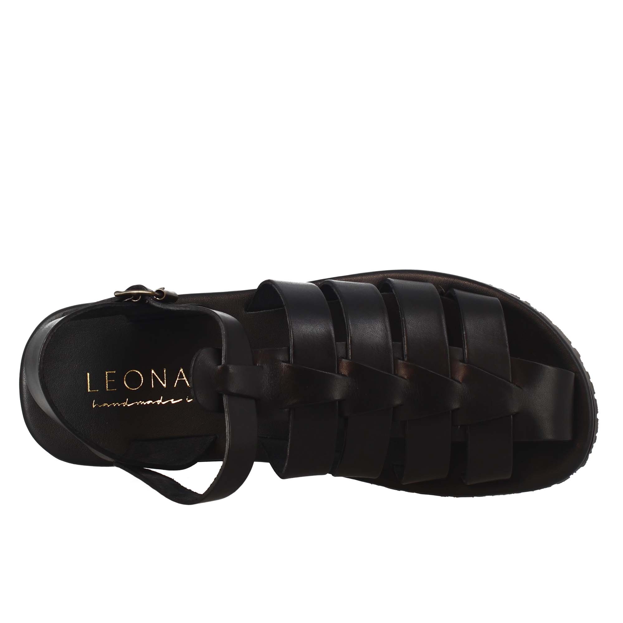 Leonardo Shoes sandali francescani uomo nero fibbia