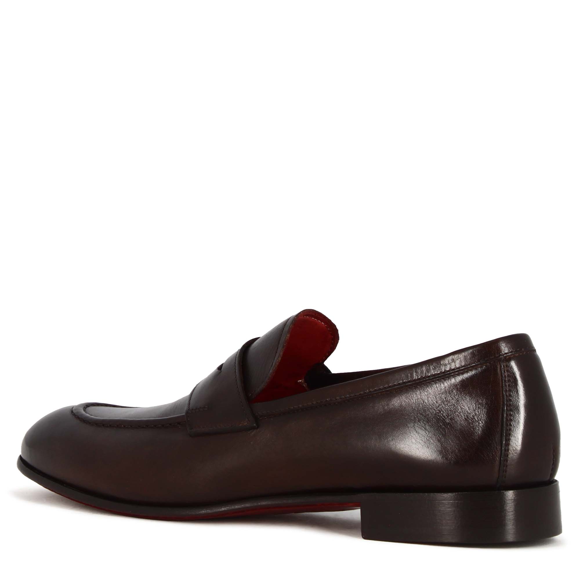 Leonardo Shoes Mocassino Uomo Pelle Marrone Scuro Suola Cuoio