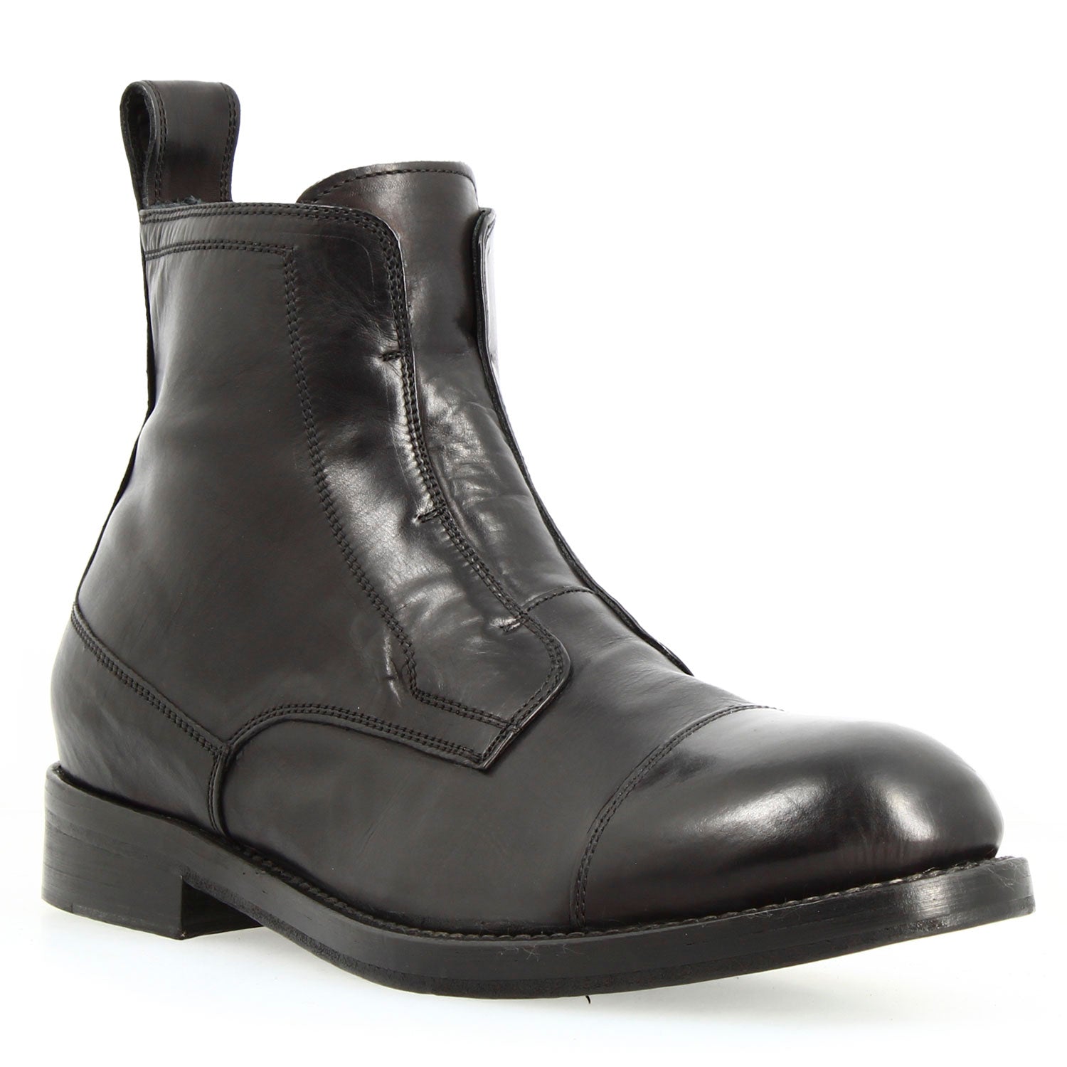 Leonardo Shoes Cap Toe stivaletti uomo nero pelle liscia