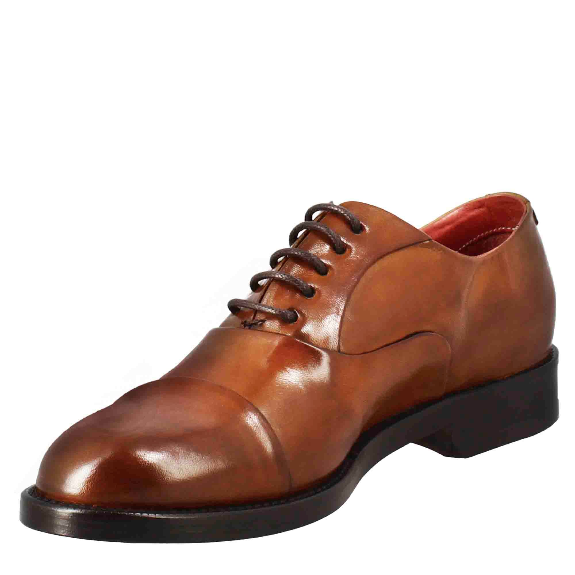 Leonardo Shoes Francesina donna pelle marrone chiaro stringata