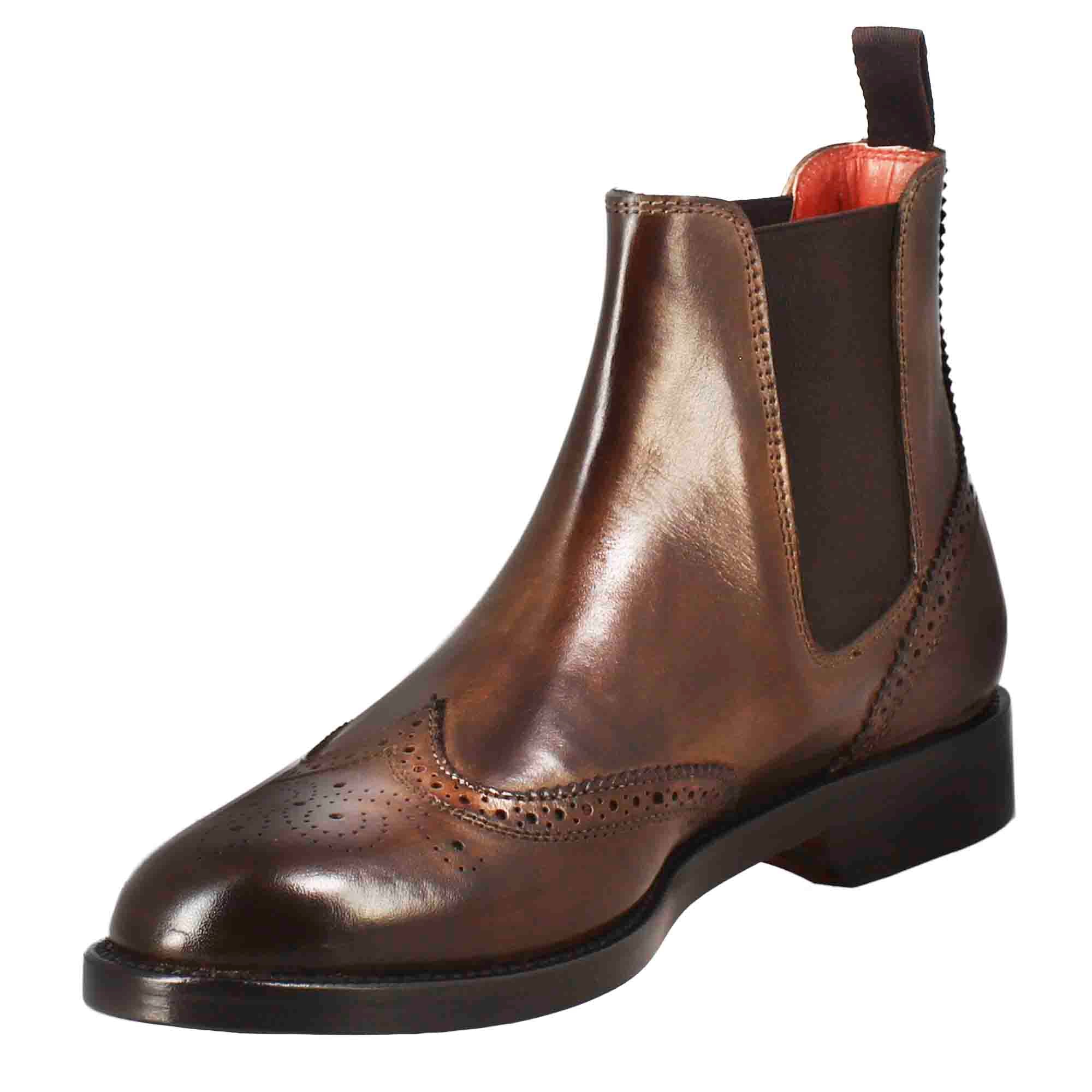 Leonardo Shoes Chelsea Stivaletti Donna Marrone Pelle Brogue