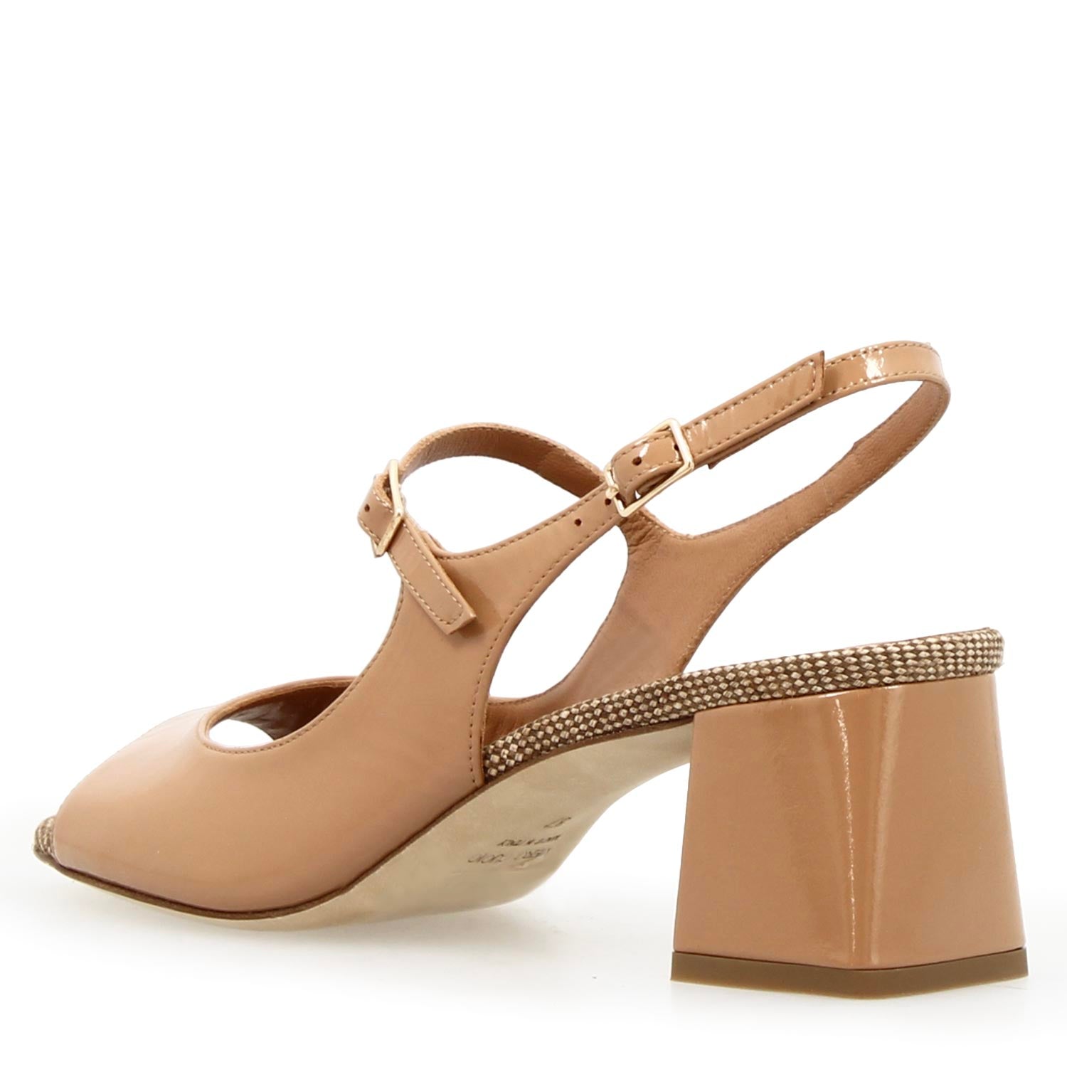 Leonardo Shoes Alba Beige sandali donna vernice tacco 5,5 cm