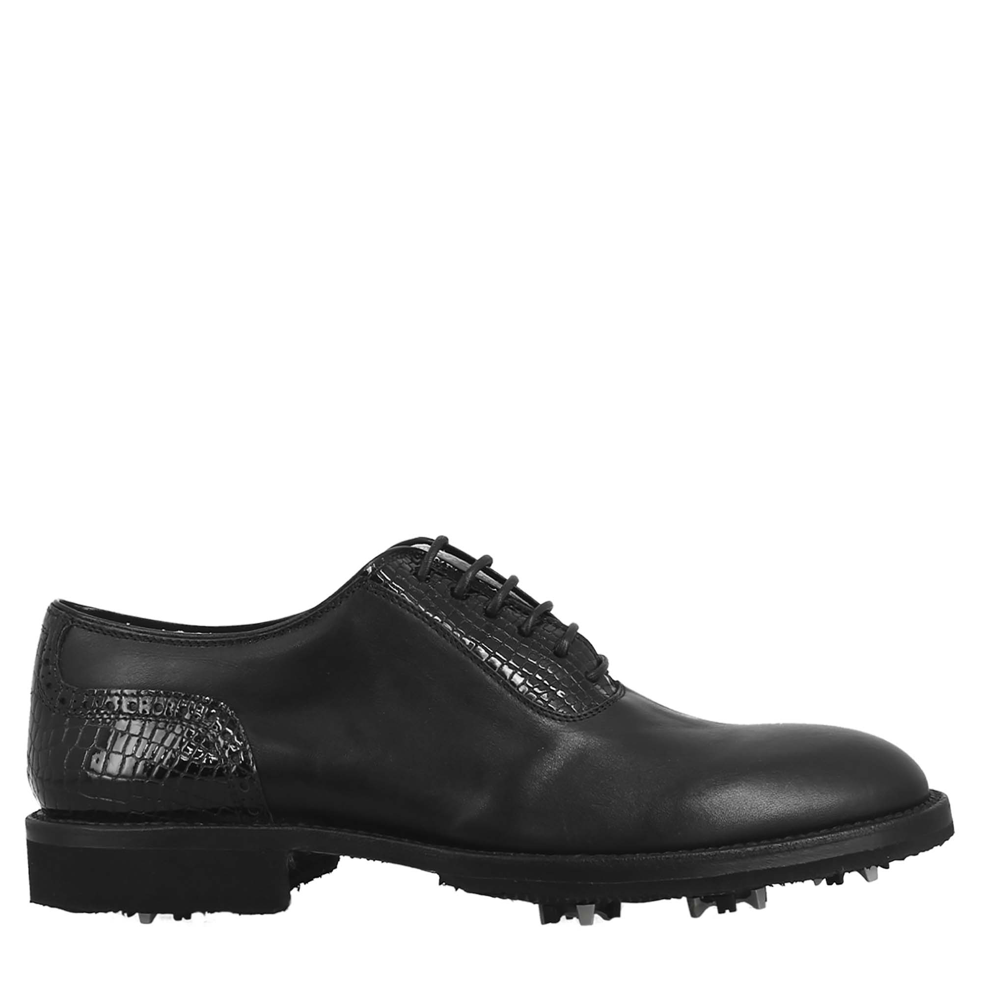 Leonardo Shoes Golf Scarpe da Golf Pelle Nero Punta Liscia