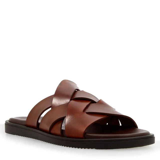 Leonardo Shoes sandali uomo pelle marrone fasce incrociate