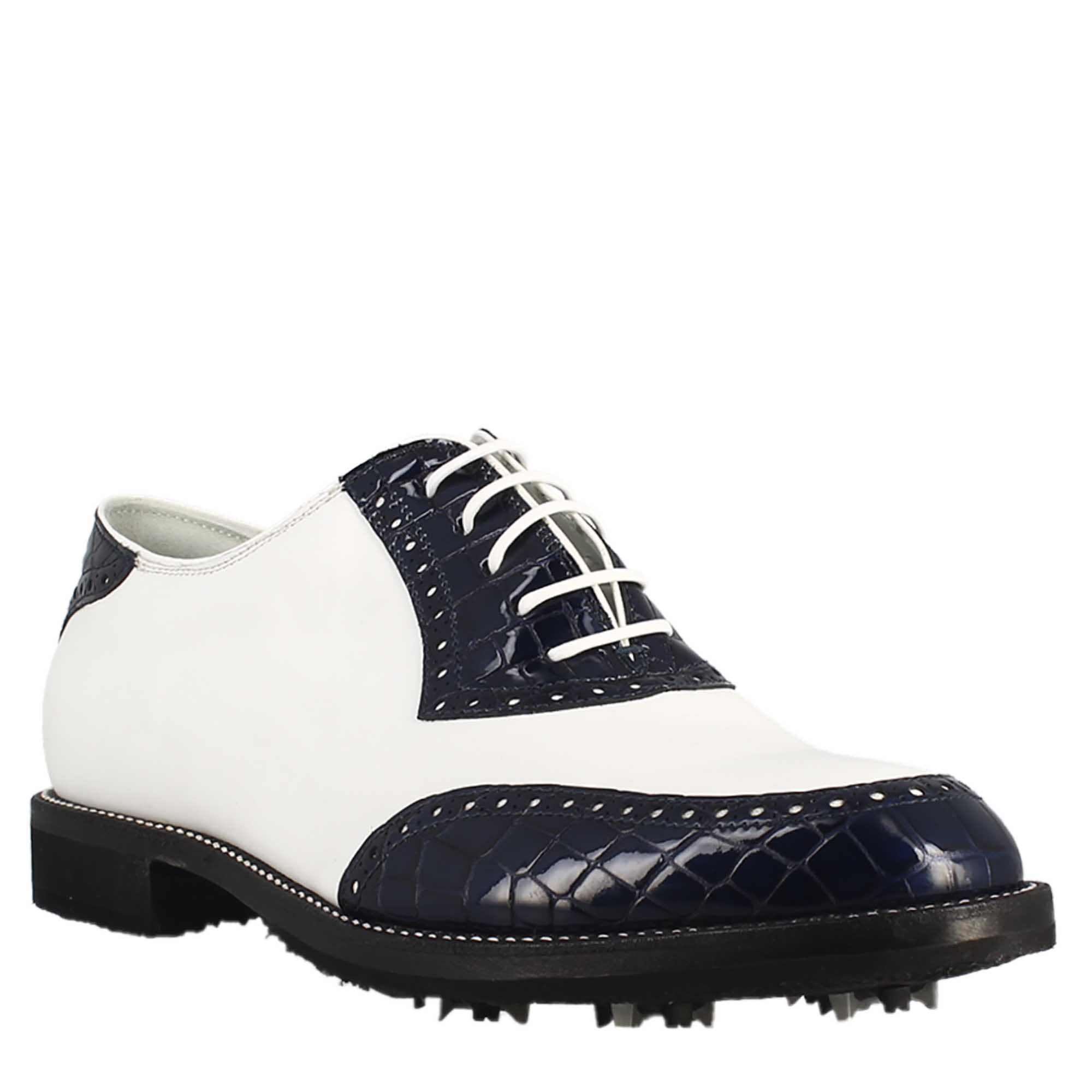 Leonardo Shoes scarpe golf pelle bianco con cocco blu