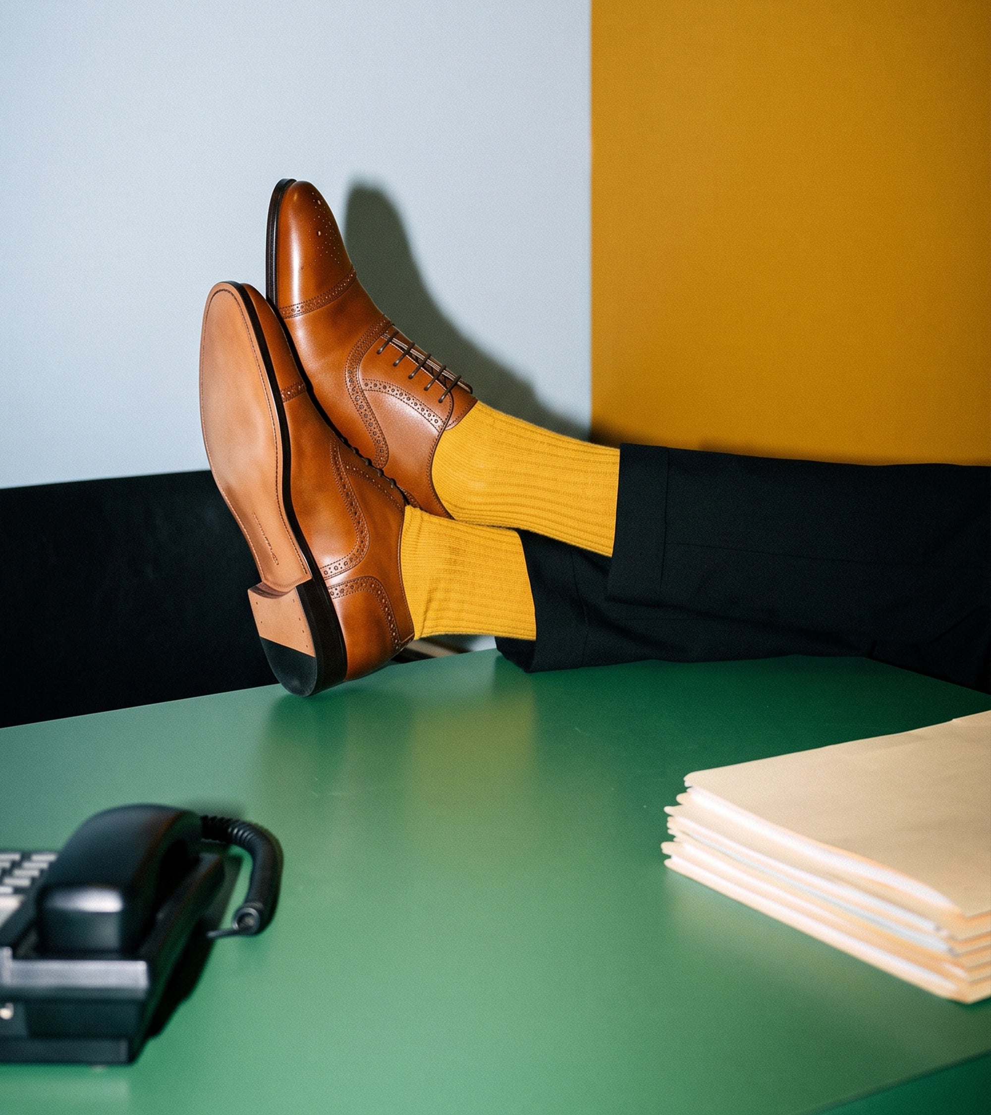 Ace Marks Kendrick Half Brogue Cap Toe Cuoio scarpe uomo