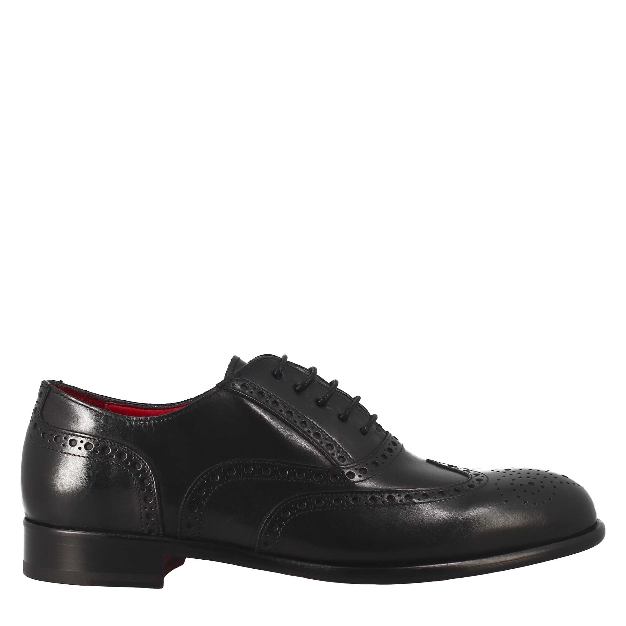 Leonardo Shoes Oxford Brogue Nero Pelle Francesina Uomo