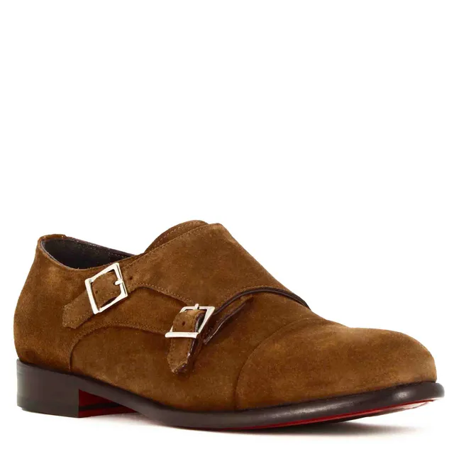 Leonardo Shoes doppia fibbia uomo marrone camoscio BF-30