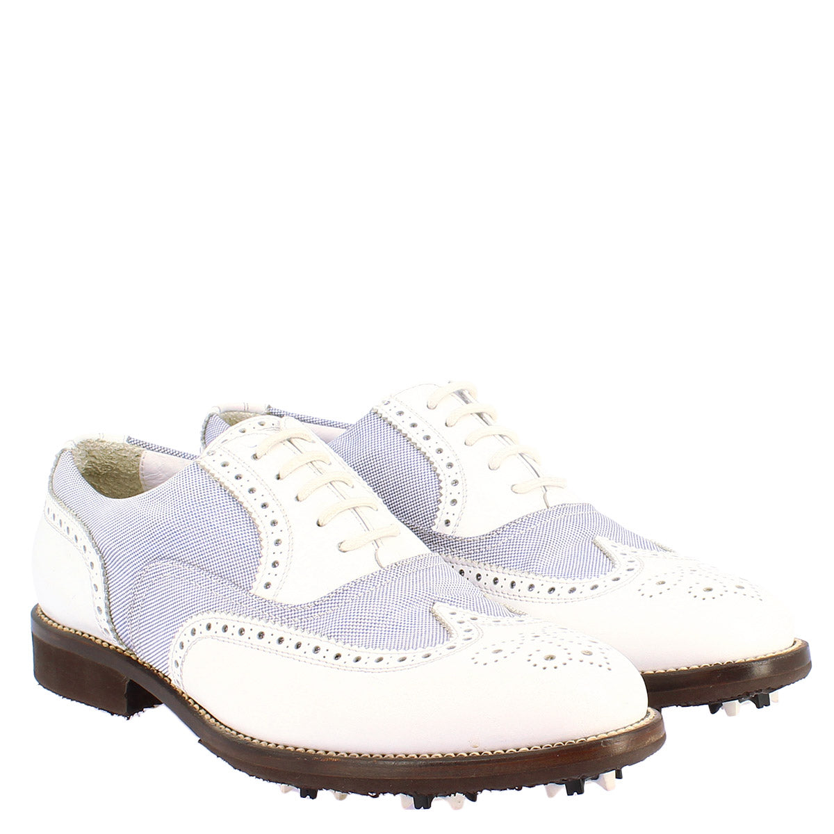 Leonardo Shoes Scarpe Golf Pelle Bianca Tacchetti