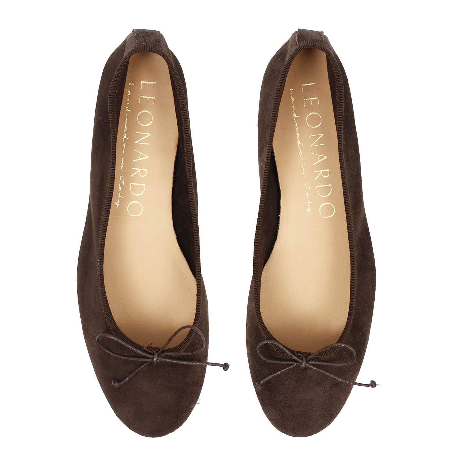 Leonardo Shoes Ballerine Fiocco Donna Camoscio Marrone