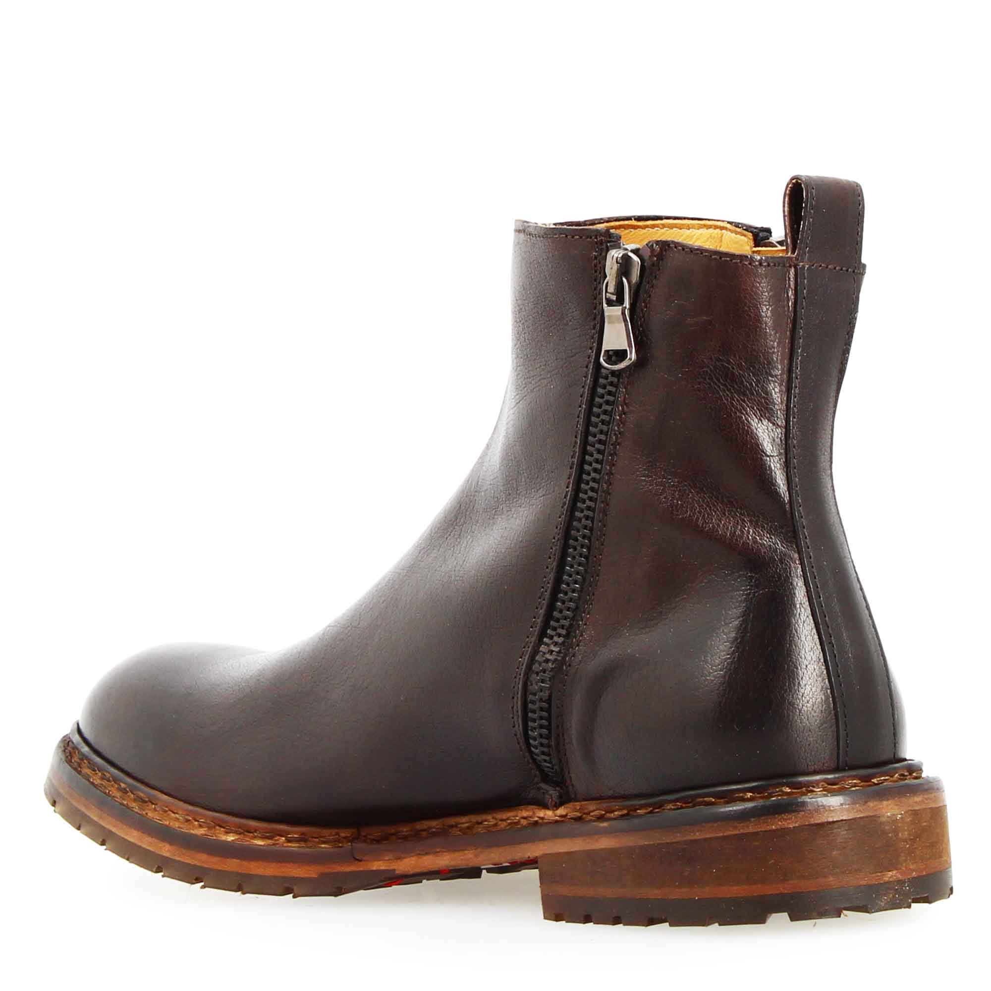Leonardo Shoes Enea Stivaletti Uomo Marrone Scuro Zip