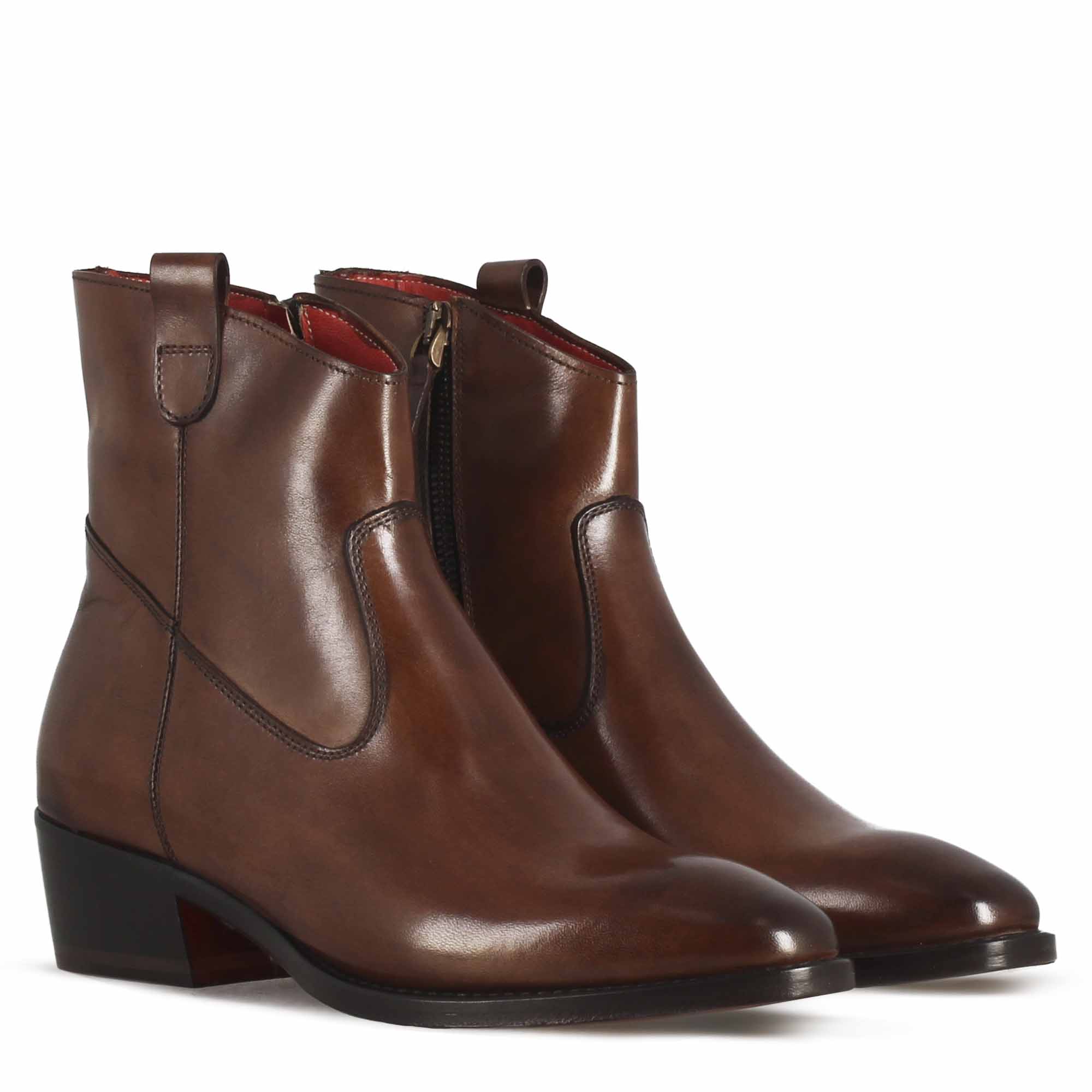 Leonardo Shoes Stivali Donna texano marrone tacco 4 cm