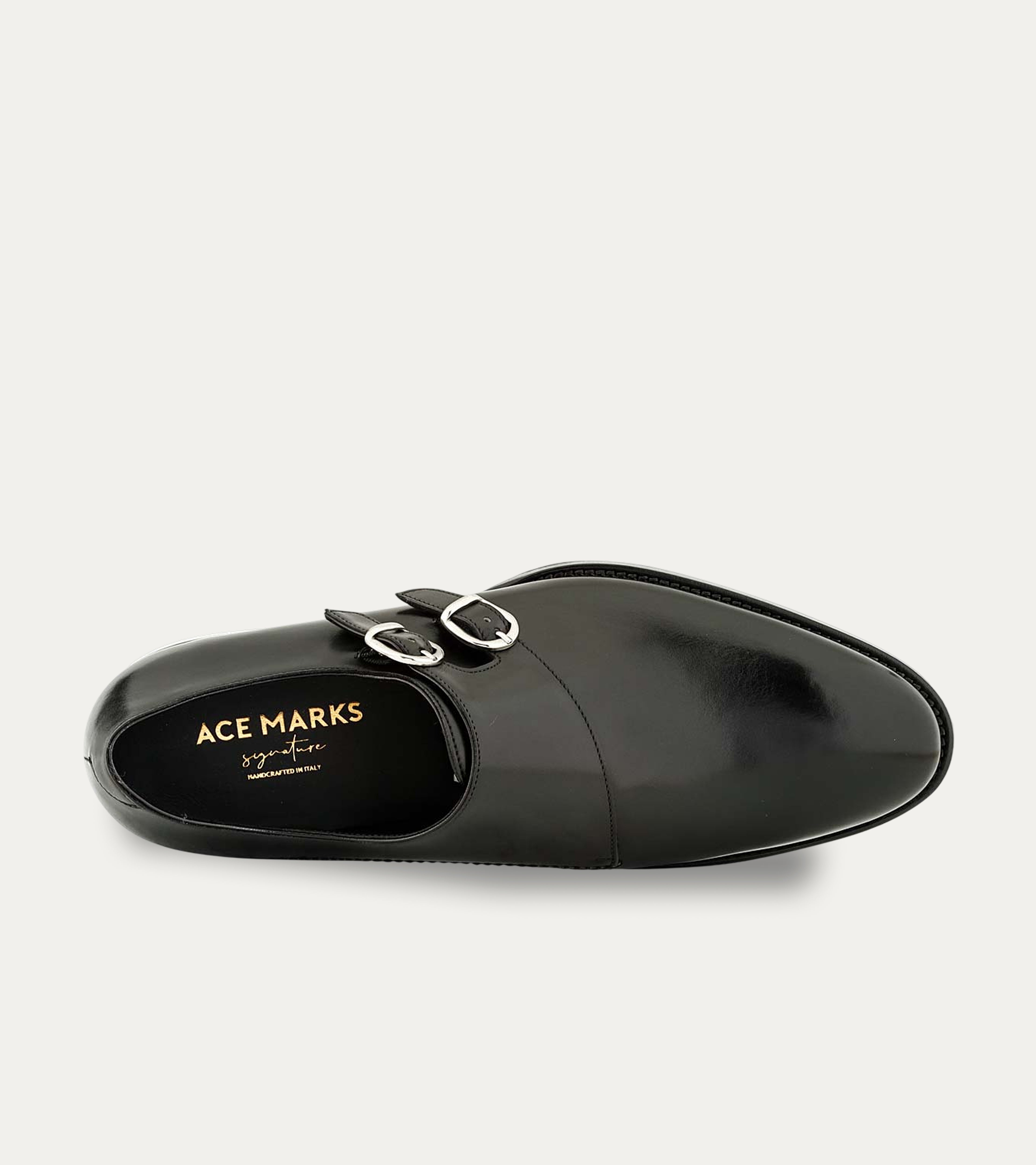 Ace Marks Alfie Double Monk Scarpe Uomo Nere Pelle
