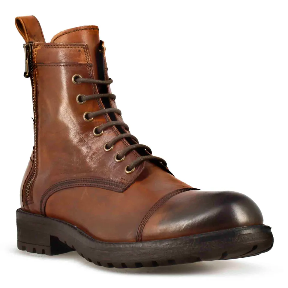 Leonardo Shoes Stivaletti Uomo anfibio marrone zip lacci