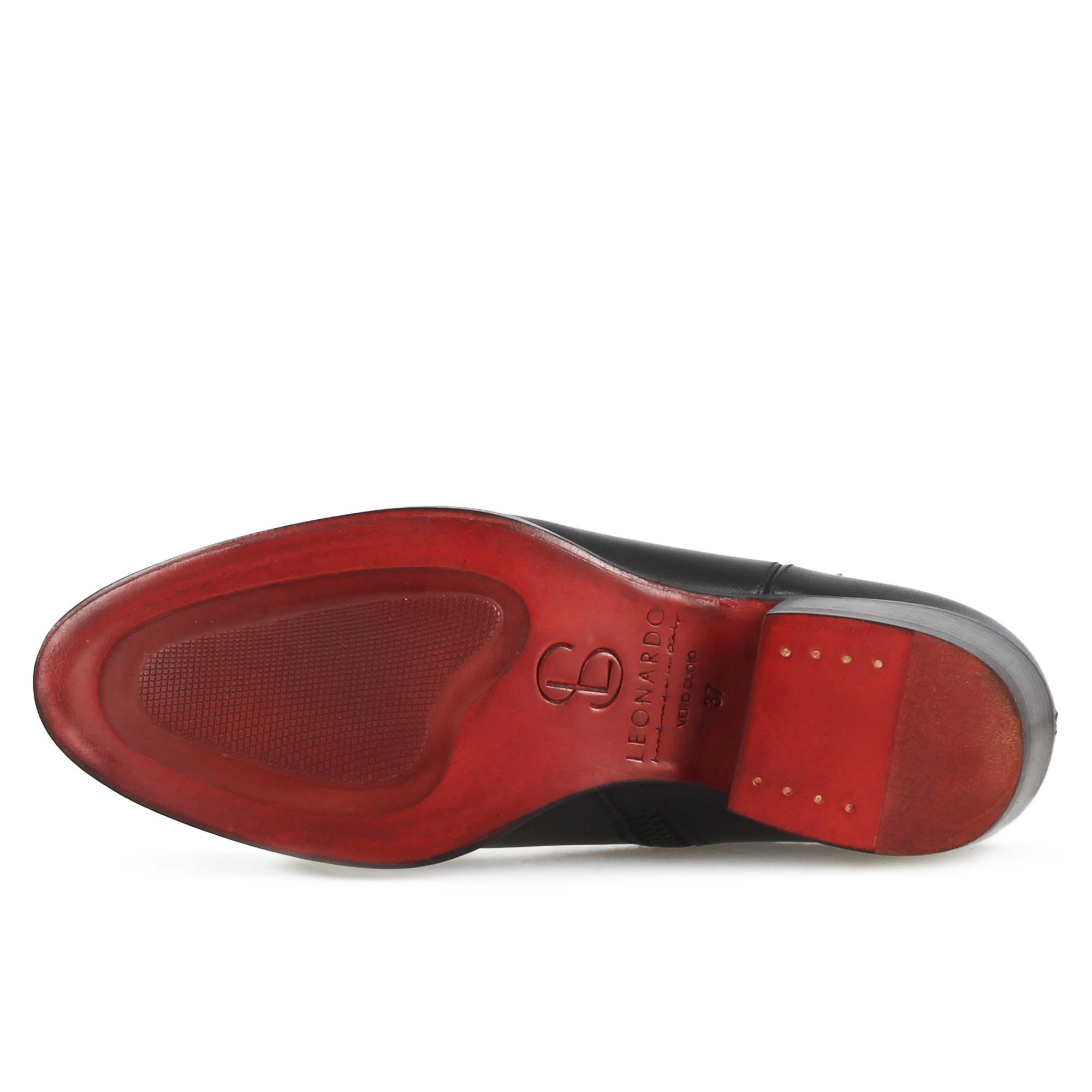 Leonardo Shoes Stivali Donna Texano Stivaletto Pelle Nero Tacco 4 cm