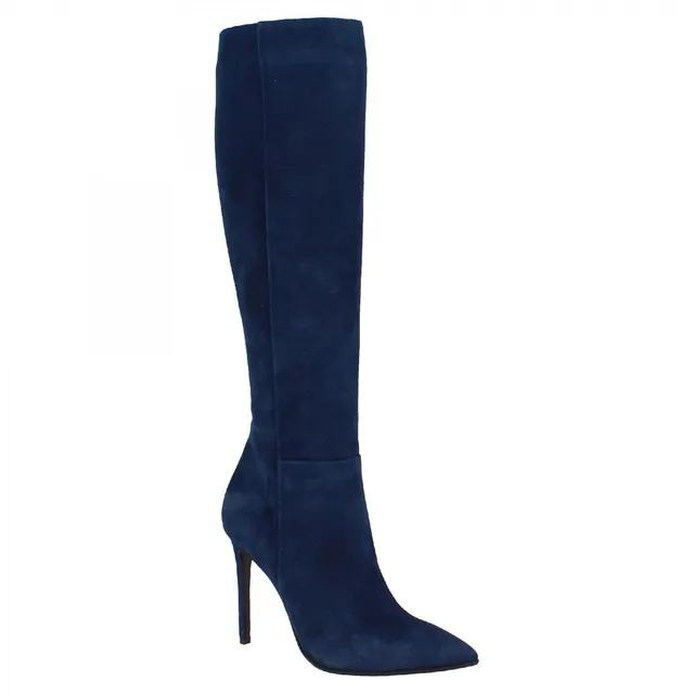 Leonardo Shoes Stivali Donna Ginocchio Camoscio Blu Tacco 12