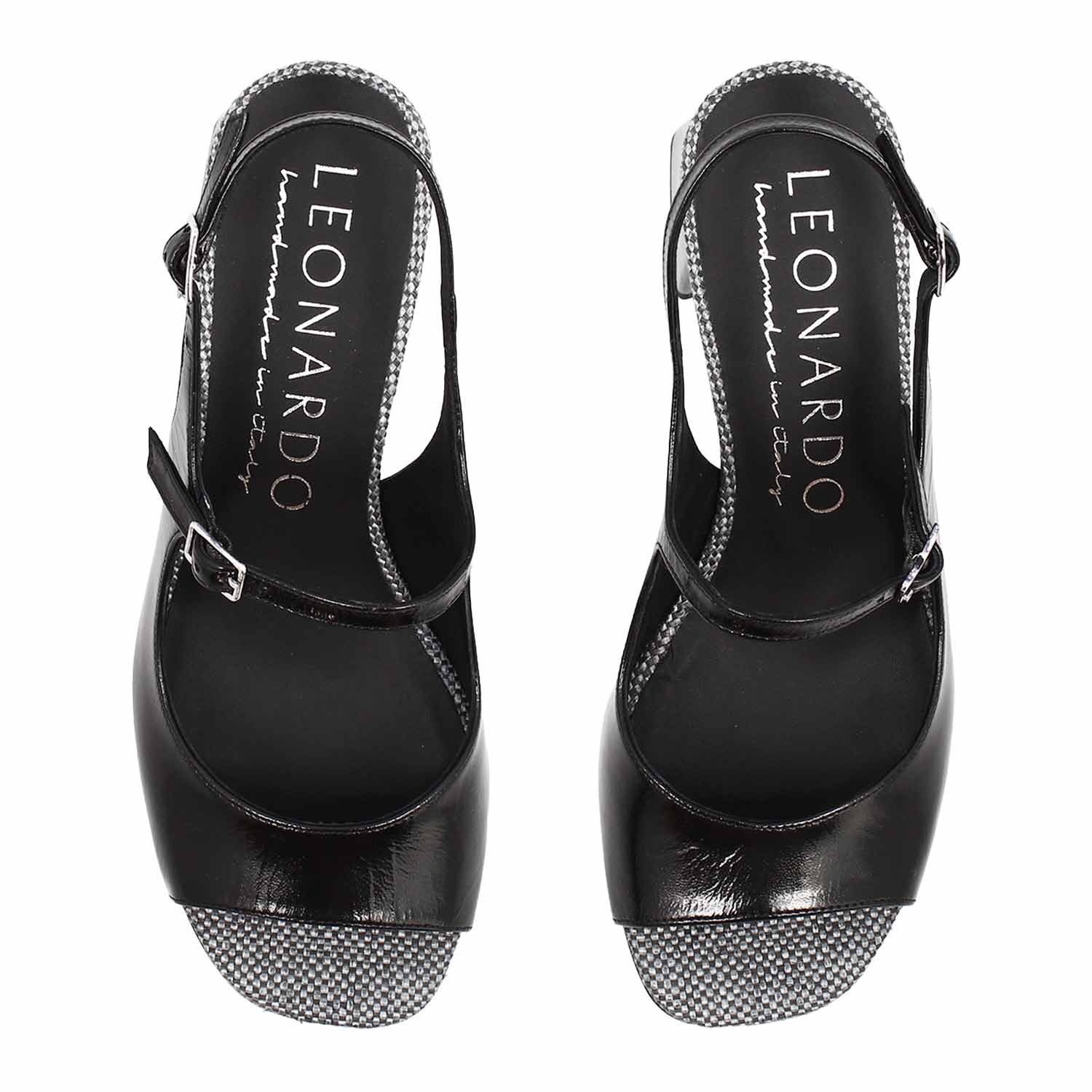 Leonardo Shoes Alba Sandalo Donna Vernice Nero 5,5