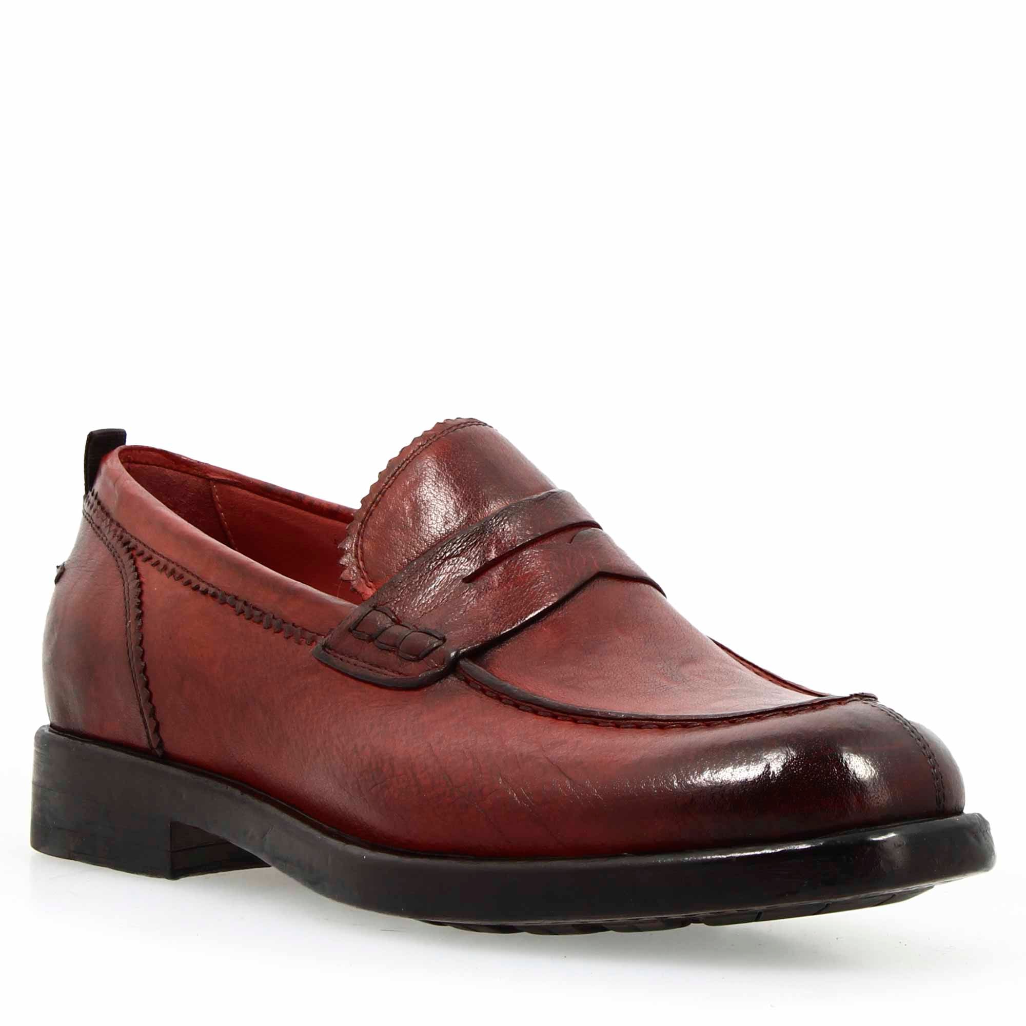 Leonardo Shoes Tevere Mocassino Uomo Pelle Bordeaux