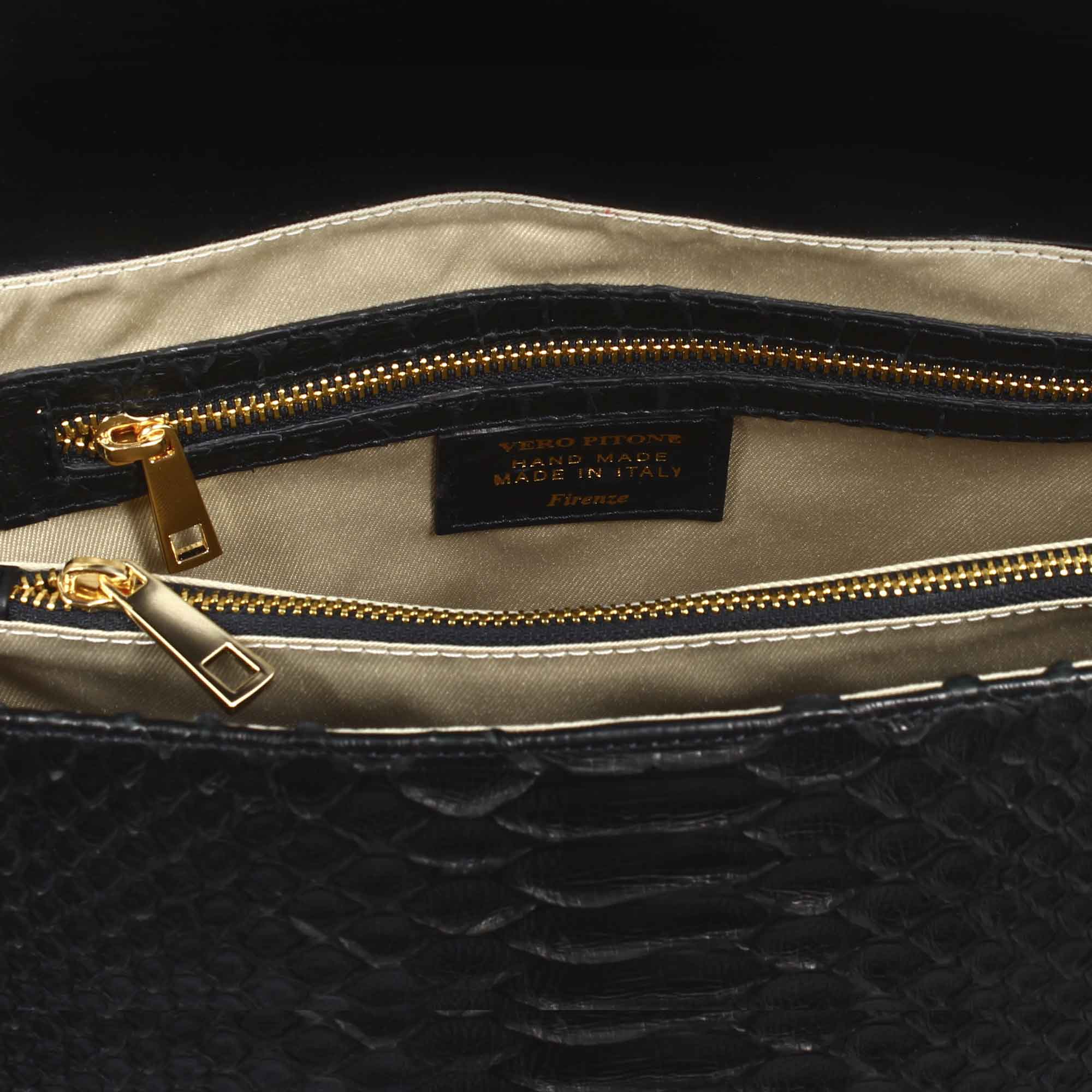 Leonardo Shoes borsa spalla donna pitone nero 21 cm