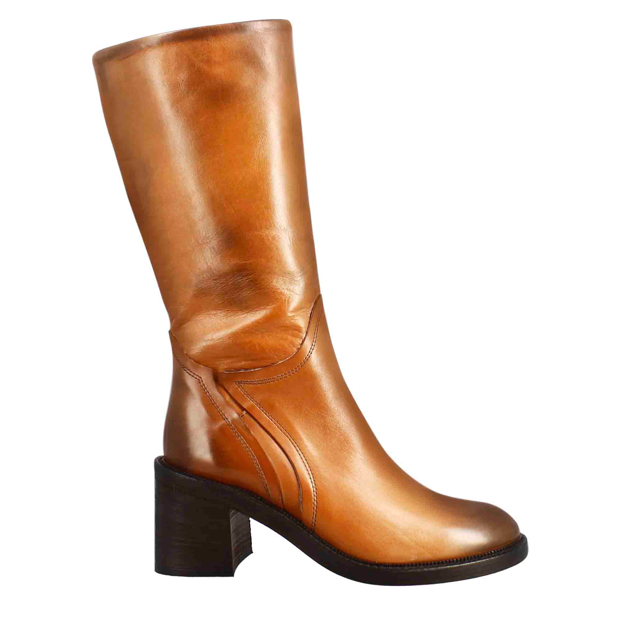Leonardo Shoes Stivali Donna diver cuoio scuro tacco 5 cm