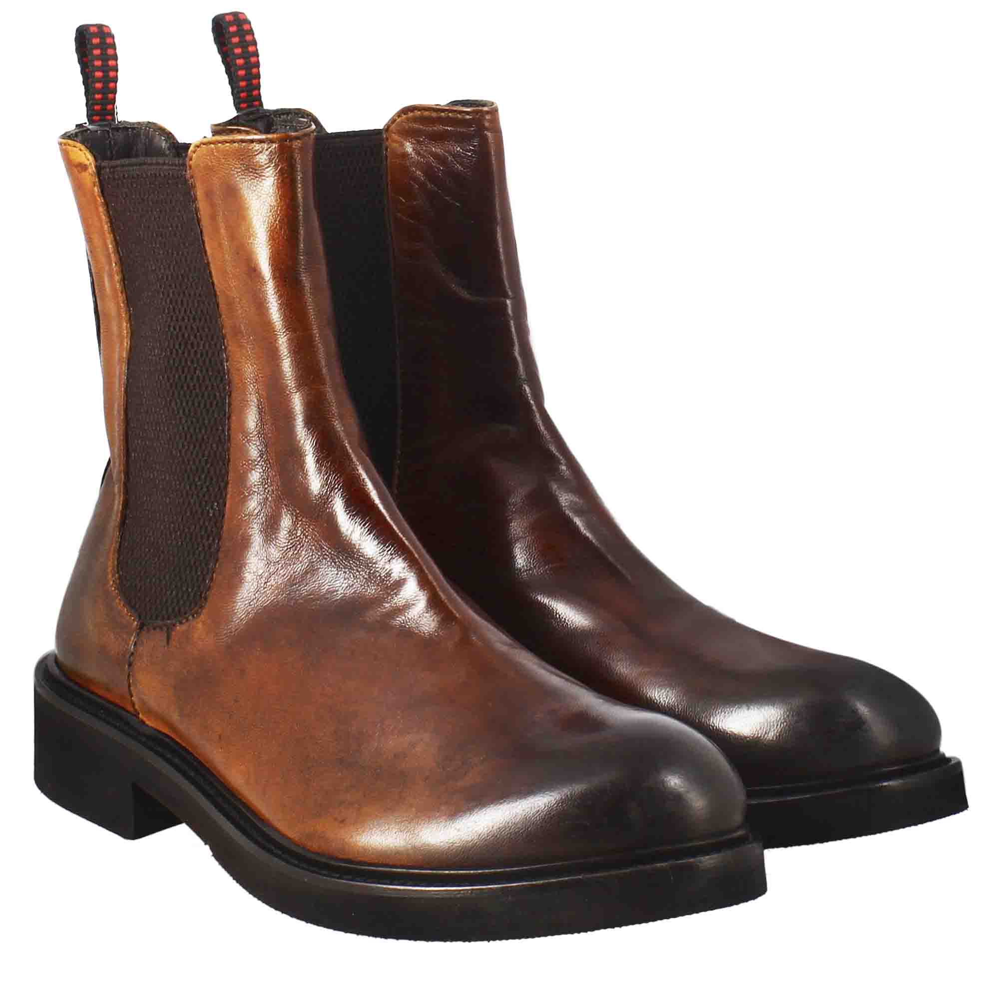 Leonardo Shoes Paupa Chelsea Cuoio Scuro in Pelle
