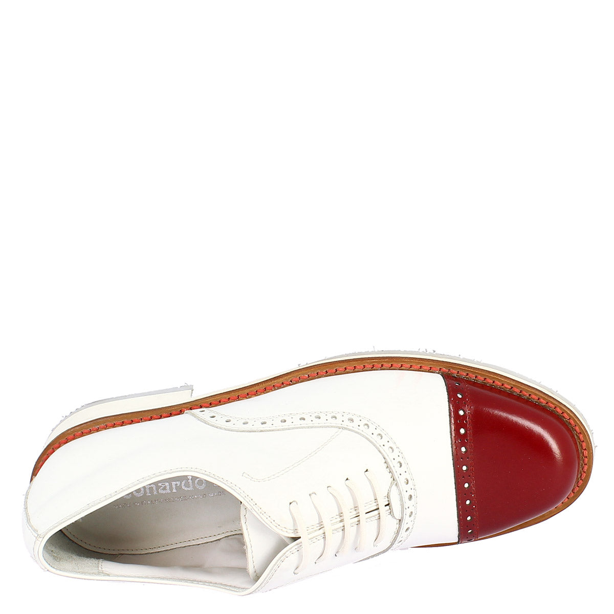 Leonardo Shoes Golf Scarpe Pelle Bianco con Puntale Rosso