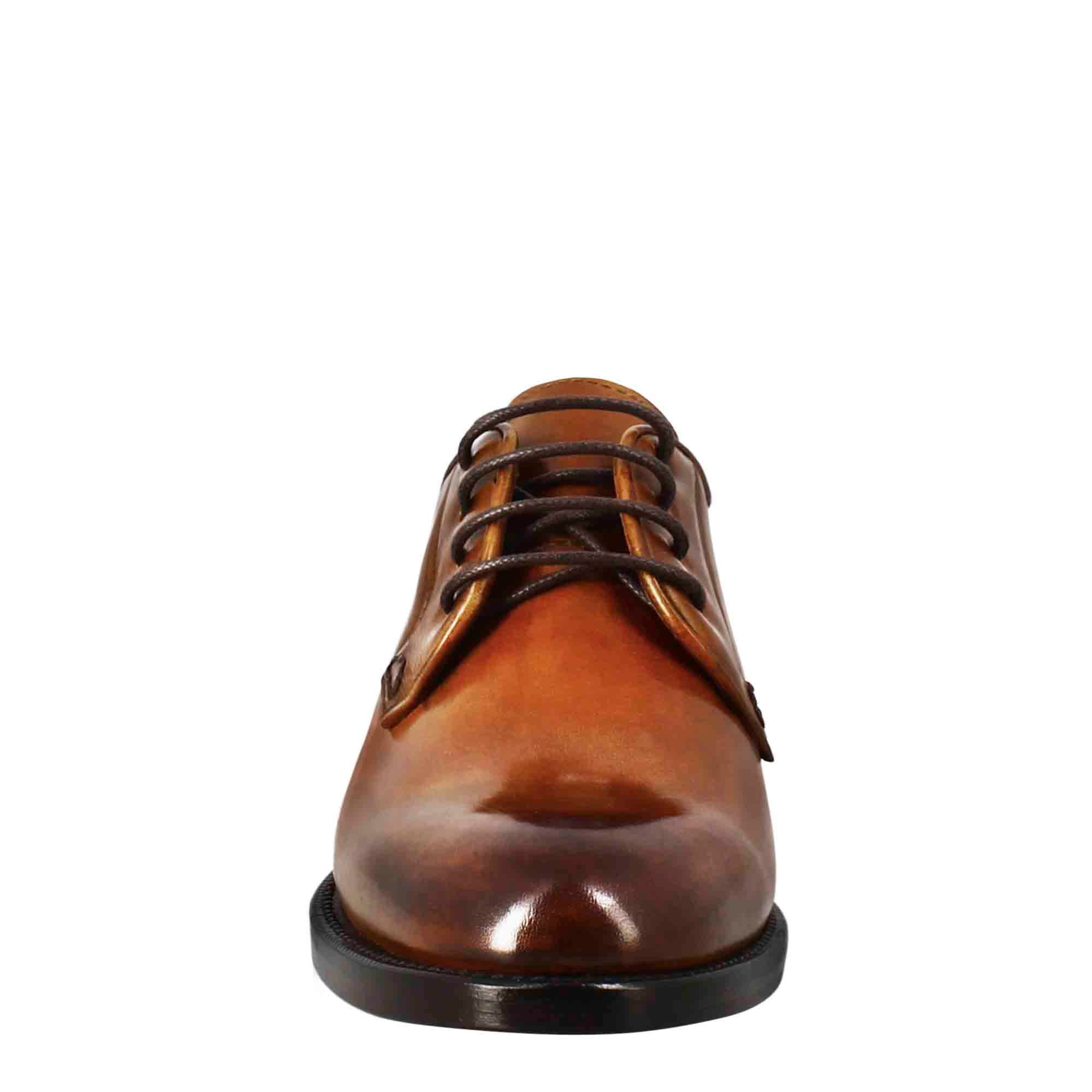 Leonardo Shoes Derby stringate donna pelle marrone chiaro cuoio