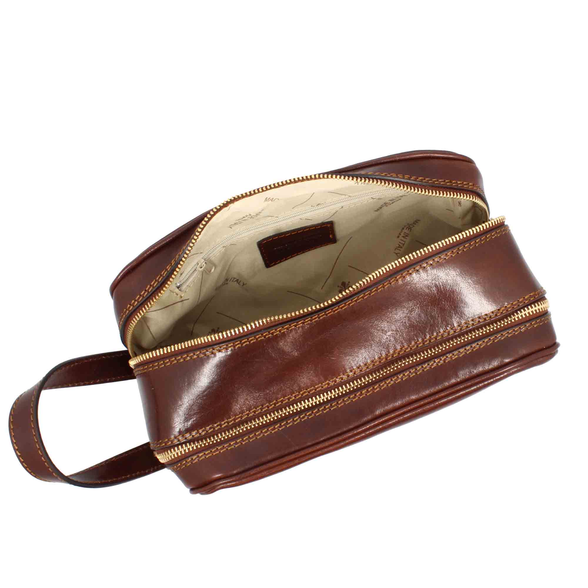 Leonardo Shoes Borse Uomo Necessaire pelle marrone doppia zip