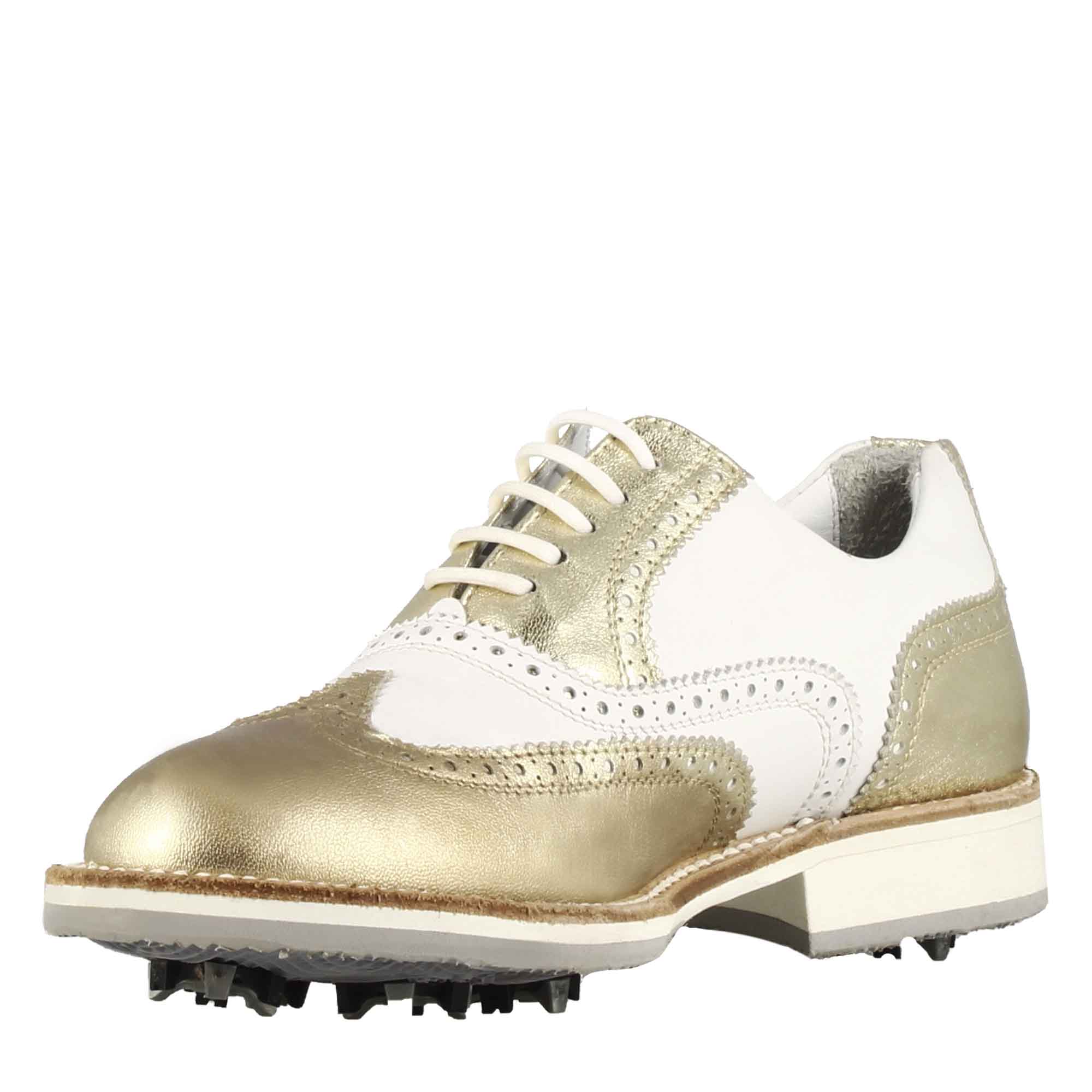 Leonardo Shoes Golf Scarpe da Golf Oro Bianco Pelle Dettagli Oro