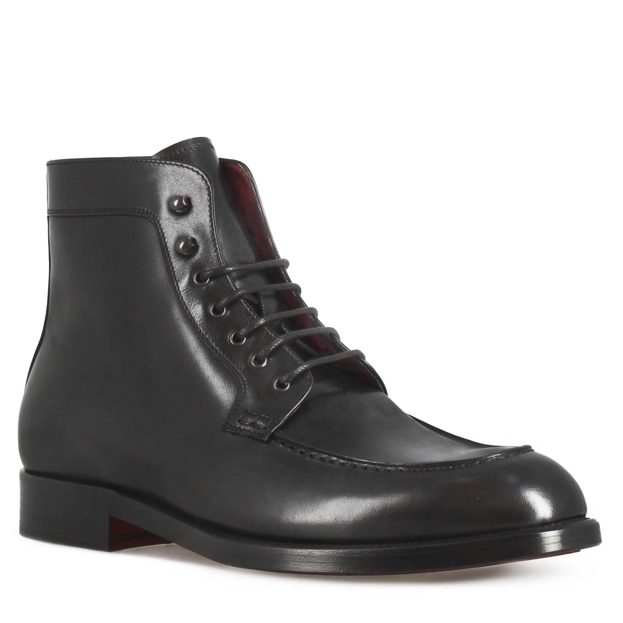 Leonardo Shoes stivaletti uomo pelle nera stringati cuoio